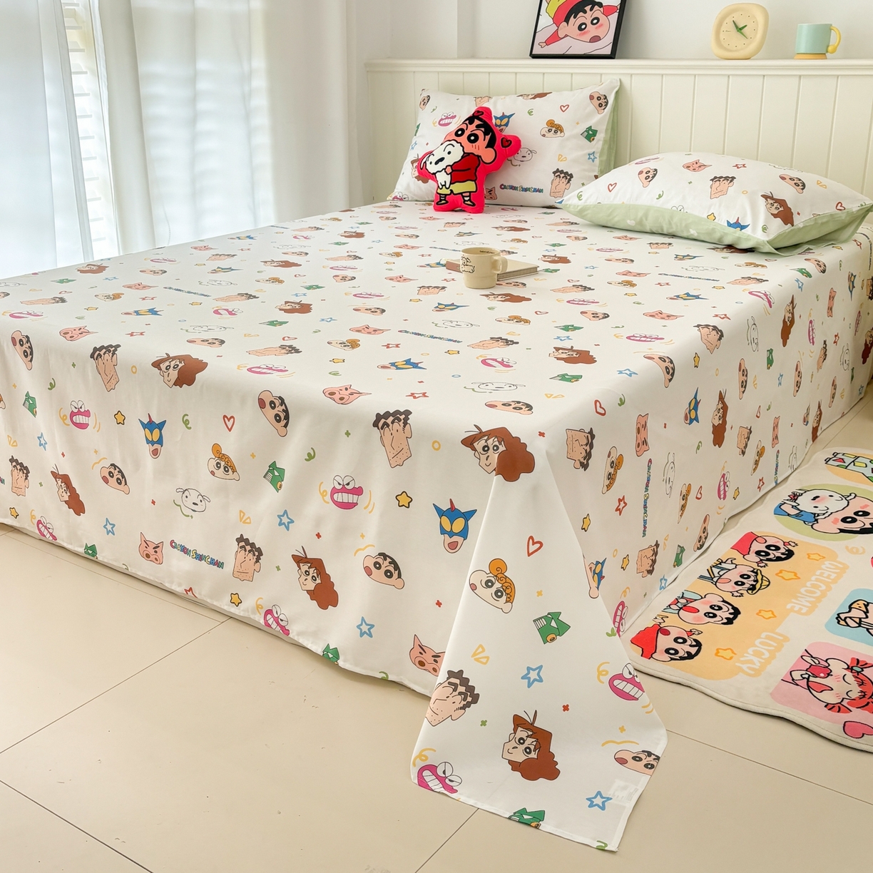 91家纺网 家纺一手货源 找家纺 孩子王家纺 2026新款卡通全棉纯棉正版授权小版蜡笔小新系列单床单床单单件单品床单-含防伪码 温馨小新