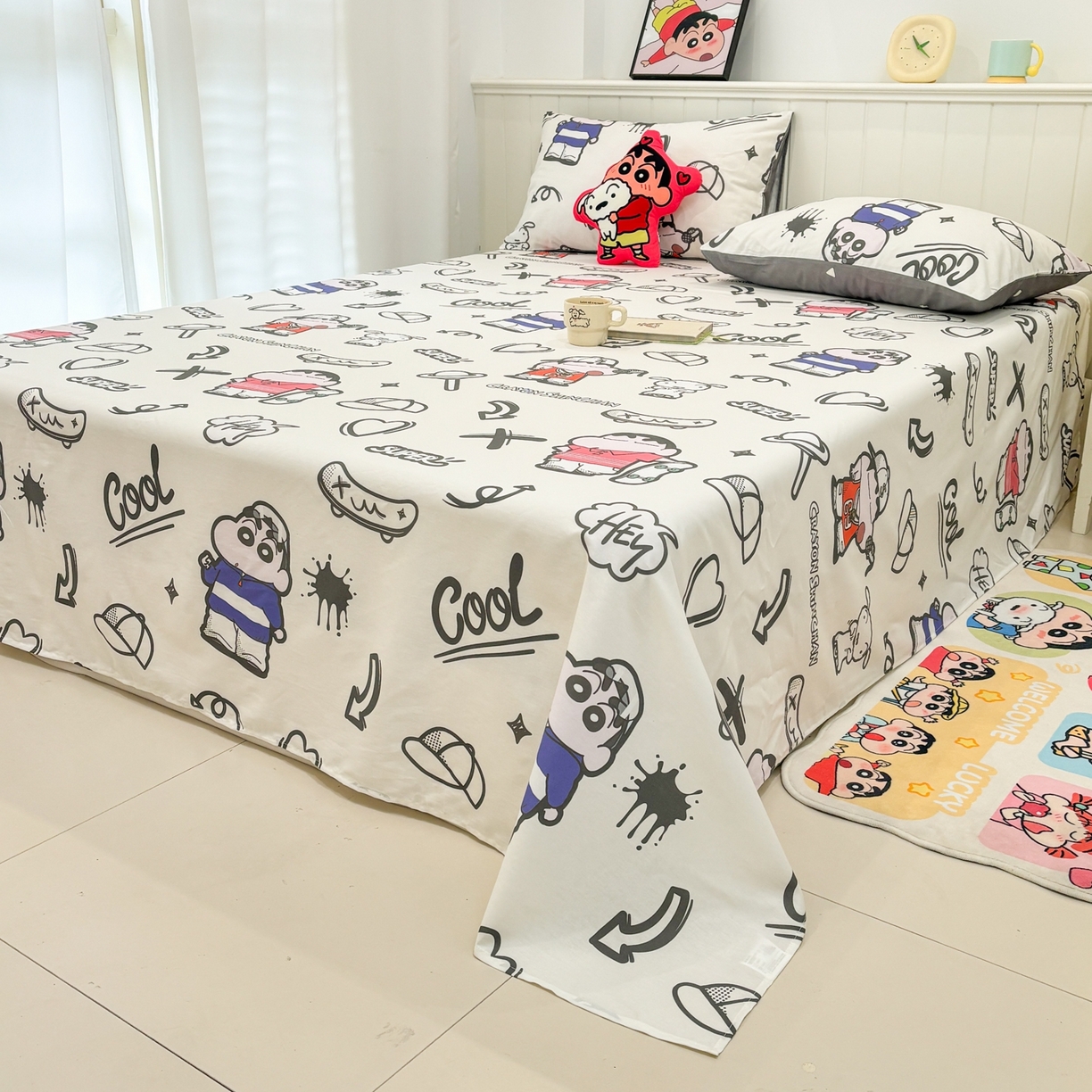 91家纺网 家纺一手货源 找家纺 孩子王家纺 2026新款卡通全棉纯棉正版授权小版蜡笔小新系列单床单床单单件单品床单-含防伪码 活宝小新