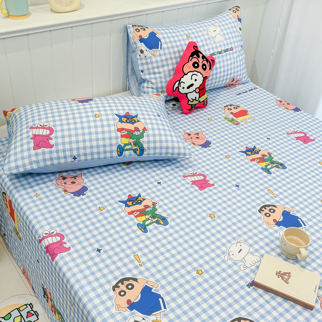 91家纺网 家纺一手货源 找家纺 孩子王家纺 2026新款卡通全棉纯棉正版授权小版蜡笔小新系列单床单床单单件单品床单-含防伪码 蓝格小新乐园