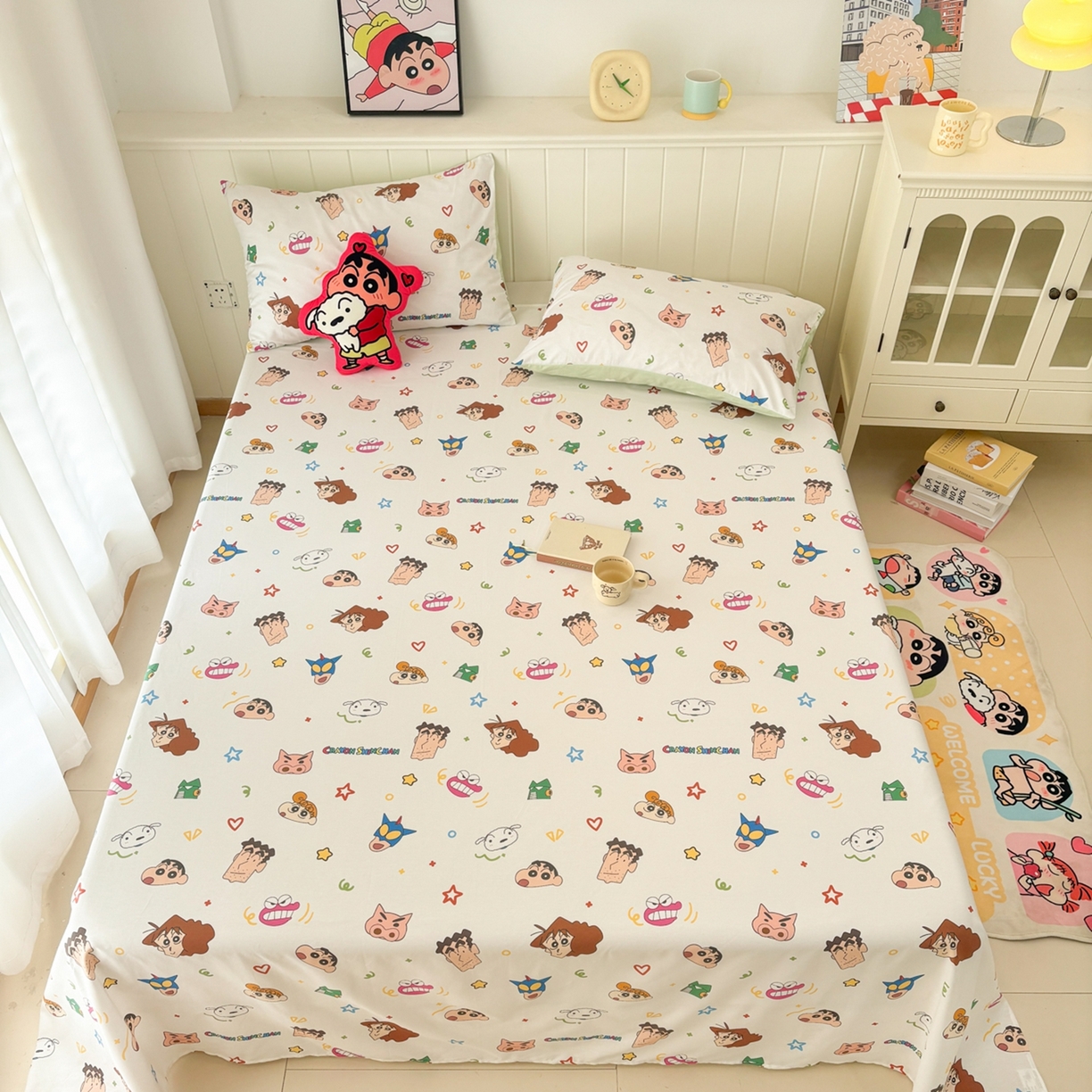 91家纺网 家纺一手货源 找家纺 孩子王家纺 2026新款卡通全棉纯棉正版授权小版蜡笔小新系列单床单床单单件单品床单-含防伪码 温馨小新