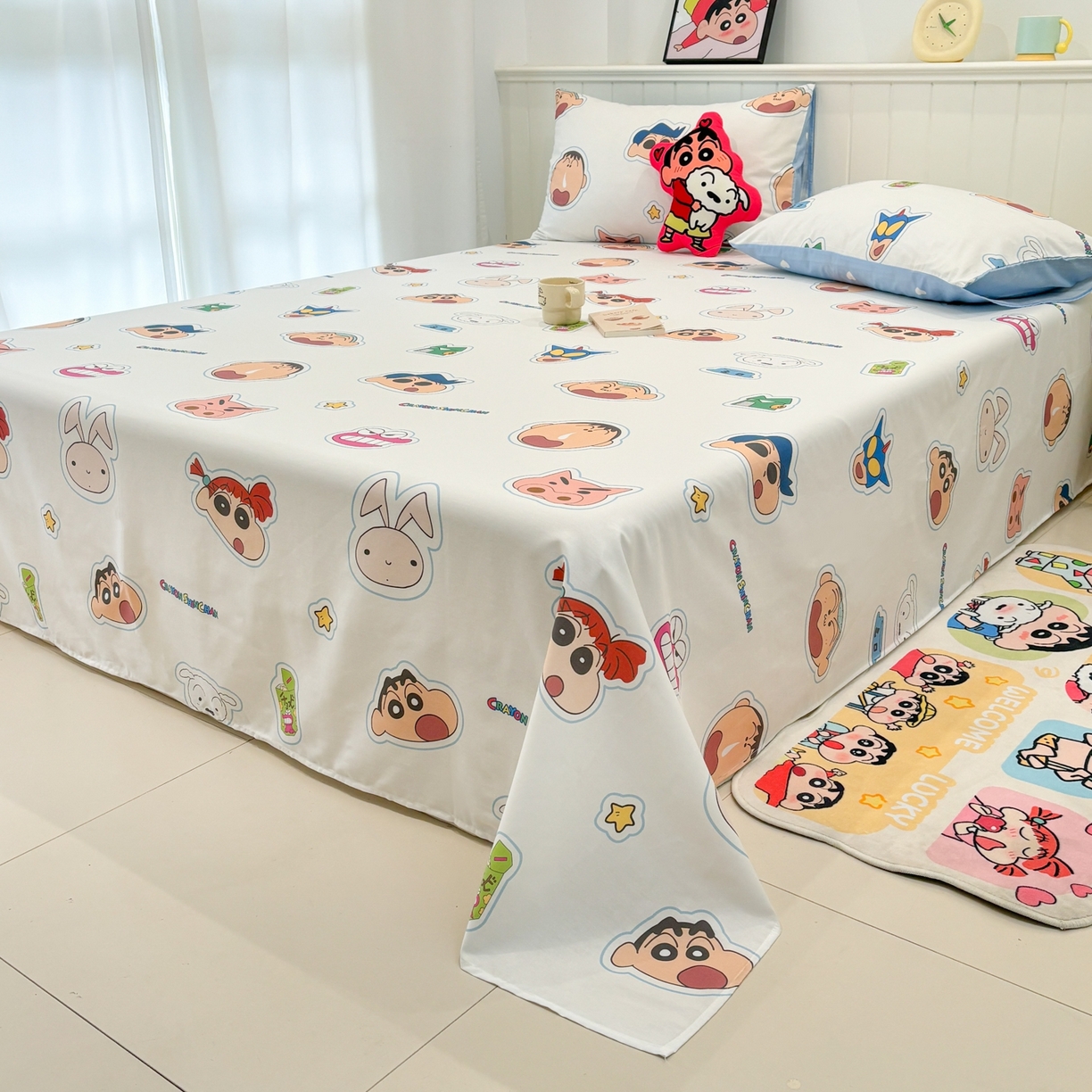 91家纺网 家纺一手货源 找家纺 孩子王家纺 2026新款卡通全棉纯棉正版授权小版蜡笔小新系列单床单床单单件单品床单-含防伪码 欢乐小新