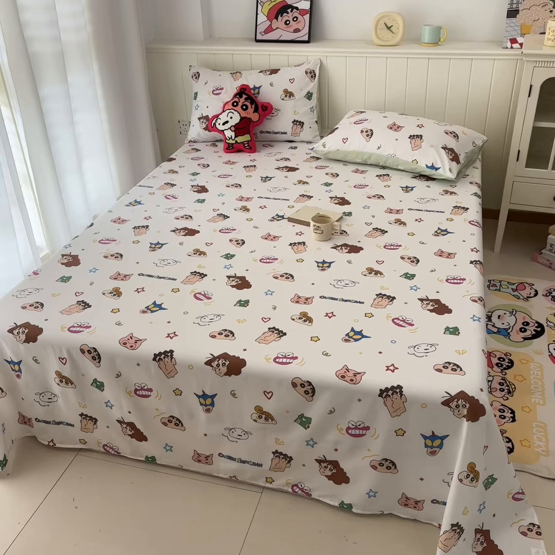 91家纺网 家纺一手货源 找家纺 孩子王家纺 2026新款卡通全棉纯棉正版授权小版蜡笔小新系列单床单床单单件单品床单-含防伪码 温馨小新