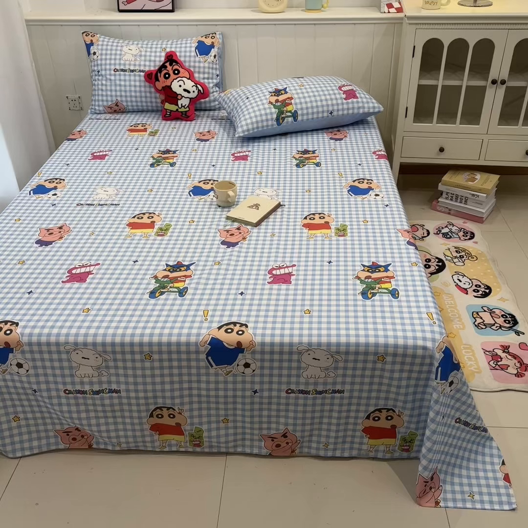 91家纺网 家纺一手货源 找家纺 孩子王家纺 2026新款卡通全棉纯棉正版授权小版蜡笔小新系列单床单床单单件单品床单-含防伪码 蓝格小新乐园