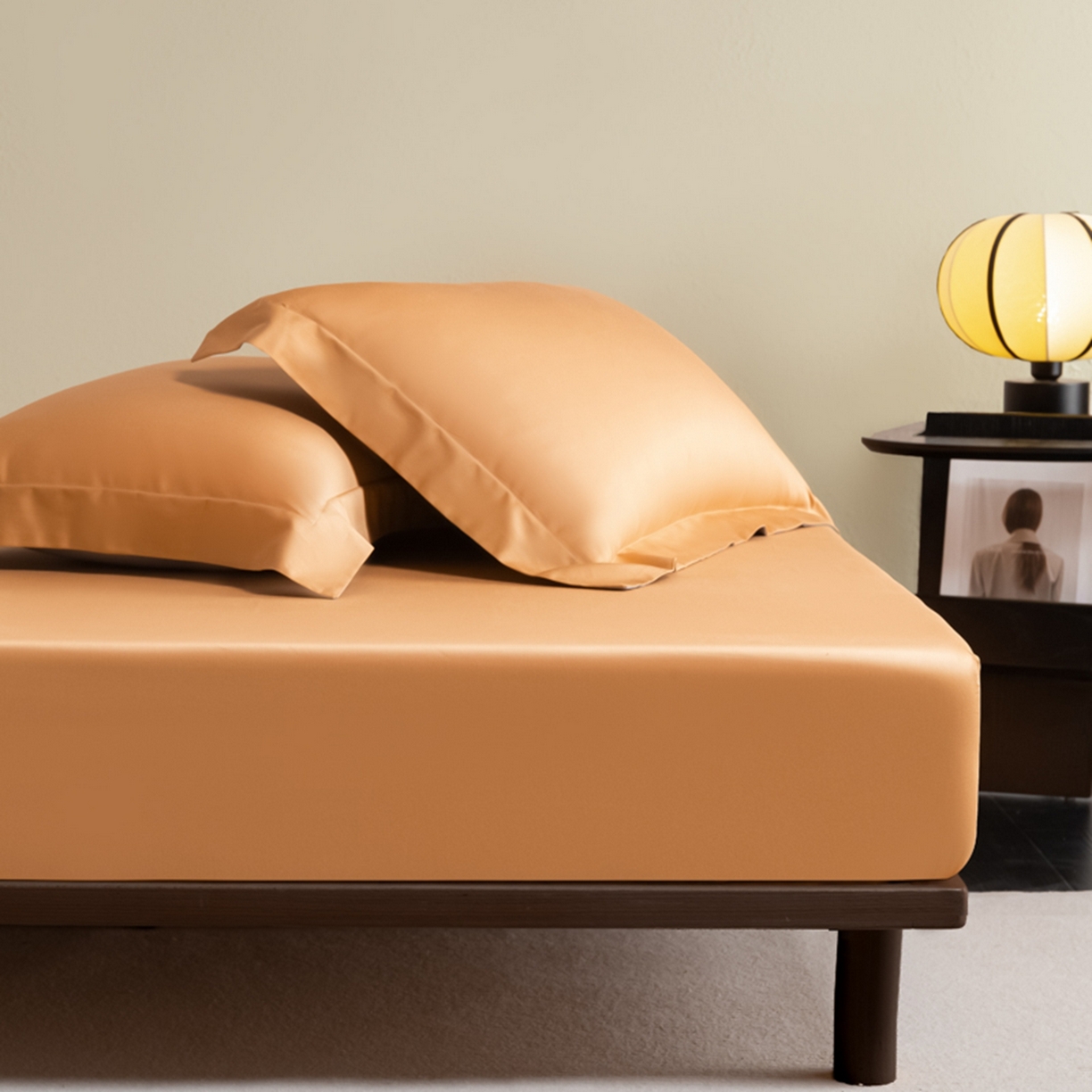 秀色家纺 2026新款高端Pro+全棉纯棉床笠三件套纯棉床垫保护套简约纯色床套防尘罩单件 梦易-南瓜桔