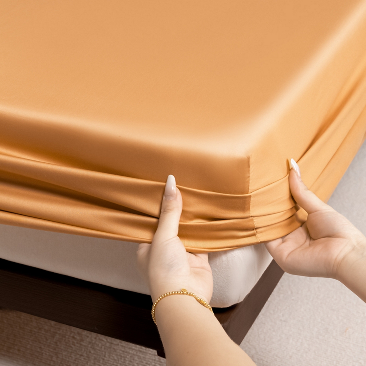 91家纺网 家纺一手货源 找家纺 秀色家纺 2026新款高端Pro+全棉纯棉床笠三件套纯棉床垫保护套简约纯色床套防尘罩单件 梦易-南瓜桔