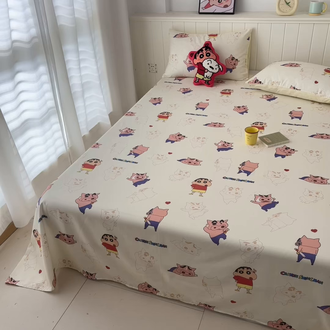 91家纺网 家纺一手货源 找家纺 孩子王家纺 2026新款卡通全棉纯棉正版授权小版蜡笔小新系列单床单床单单件单品床单-含防伪码 乐天派小新
