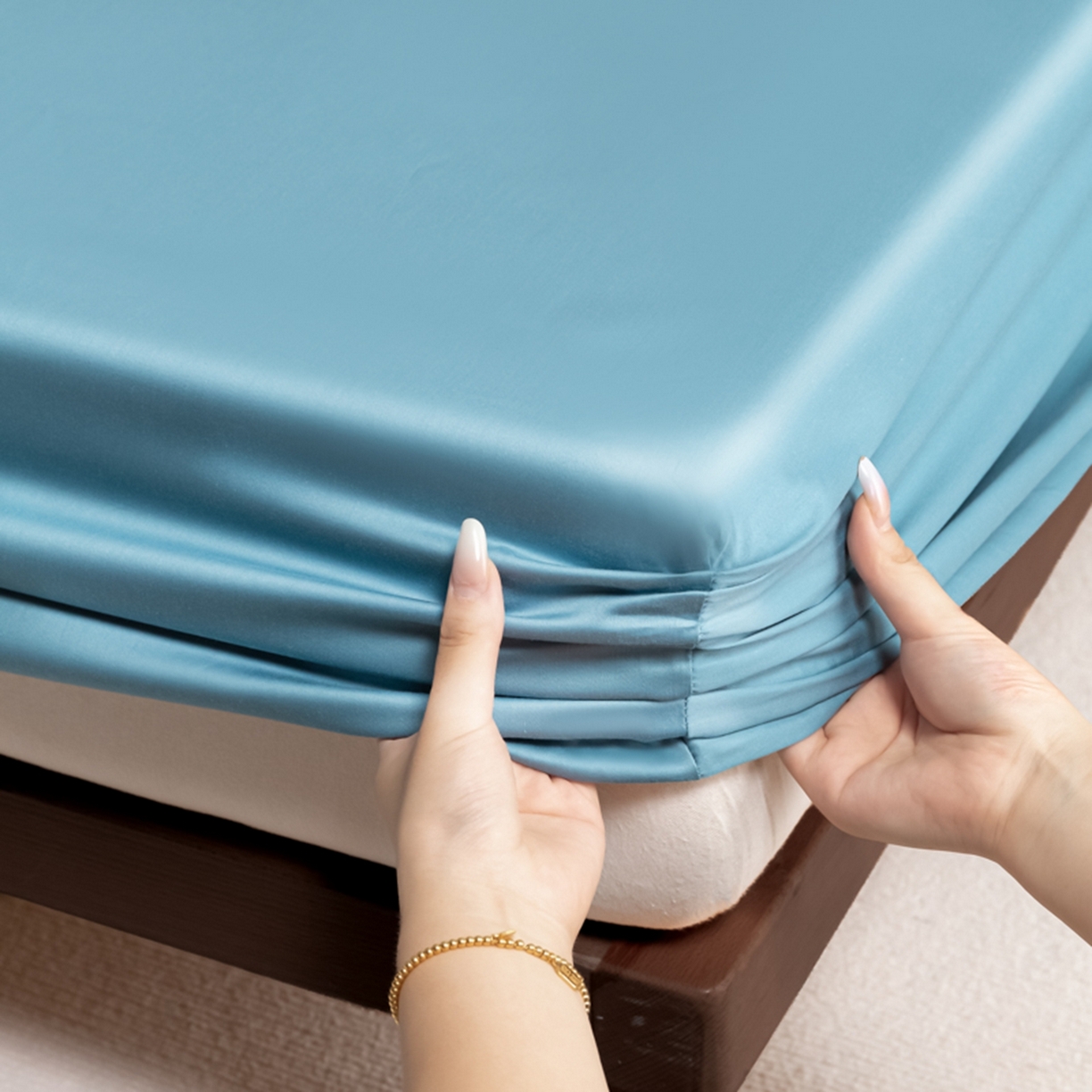 91家纺网 家纺一手货源 找家纺 秀色家纺 2026新款高端Pro+全棉纯棉床笠三件套纯棉床垫保护套简约纯色床套防尘罩单件 梦易-雾霾蓝