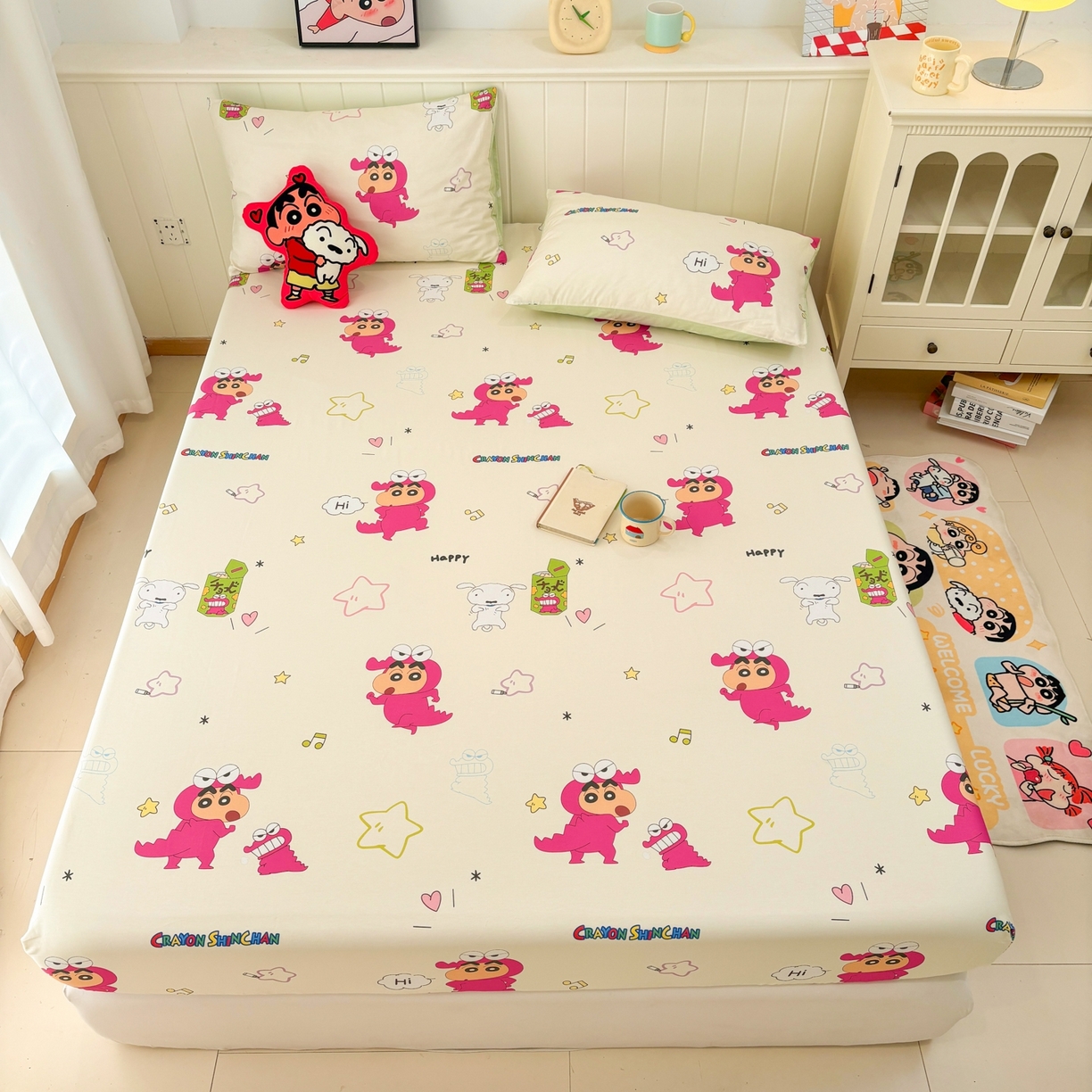 91家纺网 家纺一手货源 找家纺 孩子王家纺 2026新款卡通全棉纯棉正版授权小版蜡笔小新系列单床笠床笠单件单品床笠-含防伪码 童趣小新