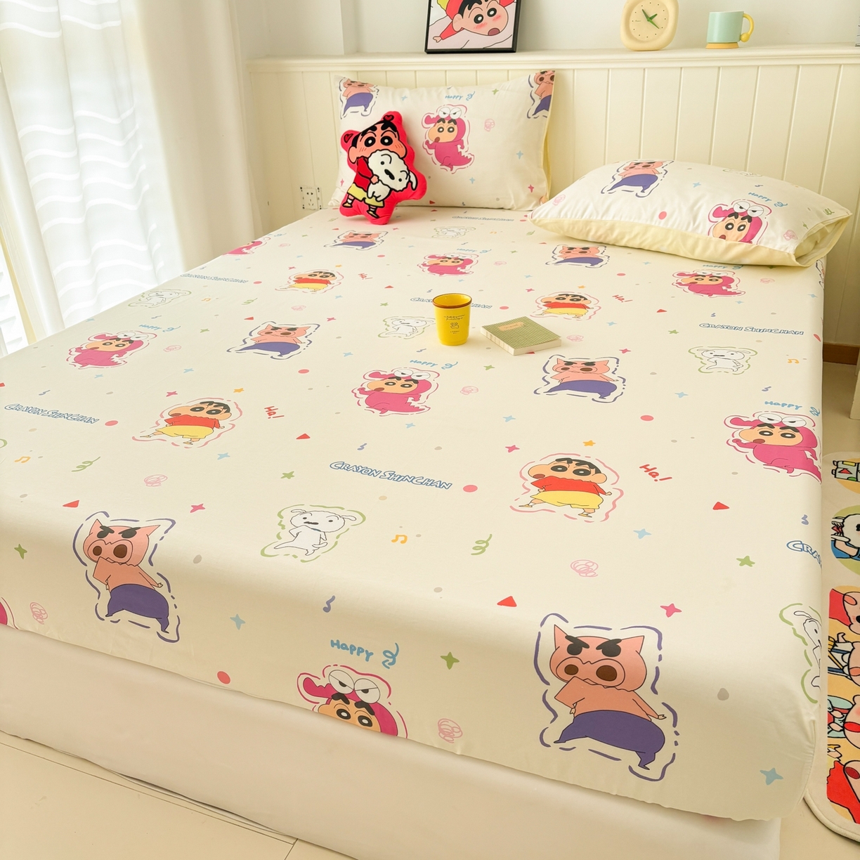 91家纺网 家纺一手货源 找家纺 孩子王家纺 2026新款卡通全棉纯棉正版授权小版蜡笔小新系列单床笠床笠单件单品床笠-含防伪码 搞笑小新