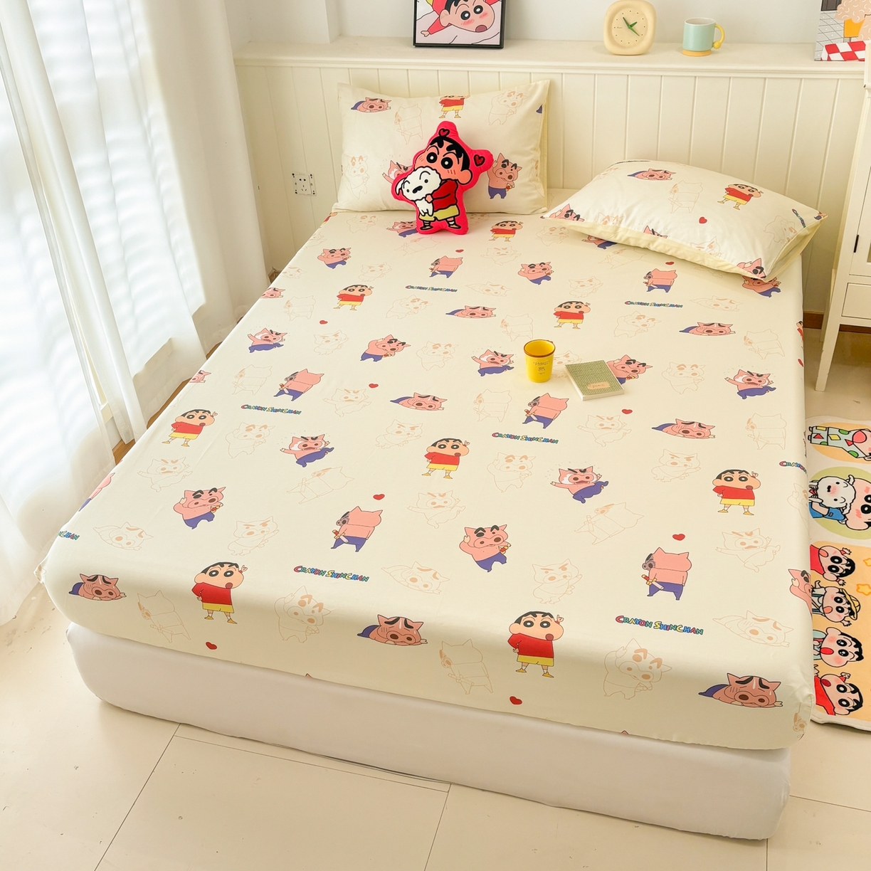 91家纺网 家纺一手货源 找家纺 孩子王家纺 2026新款卡通全棉纯棉正版授权小版蜡笔小新系列单床笠床笠单件单品床笠-含防伪码 乐天派小新