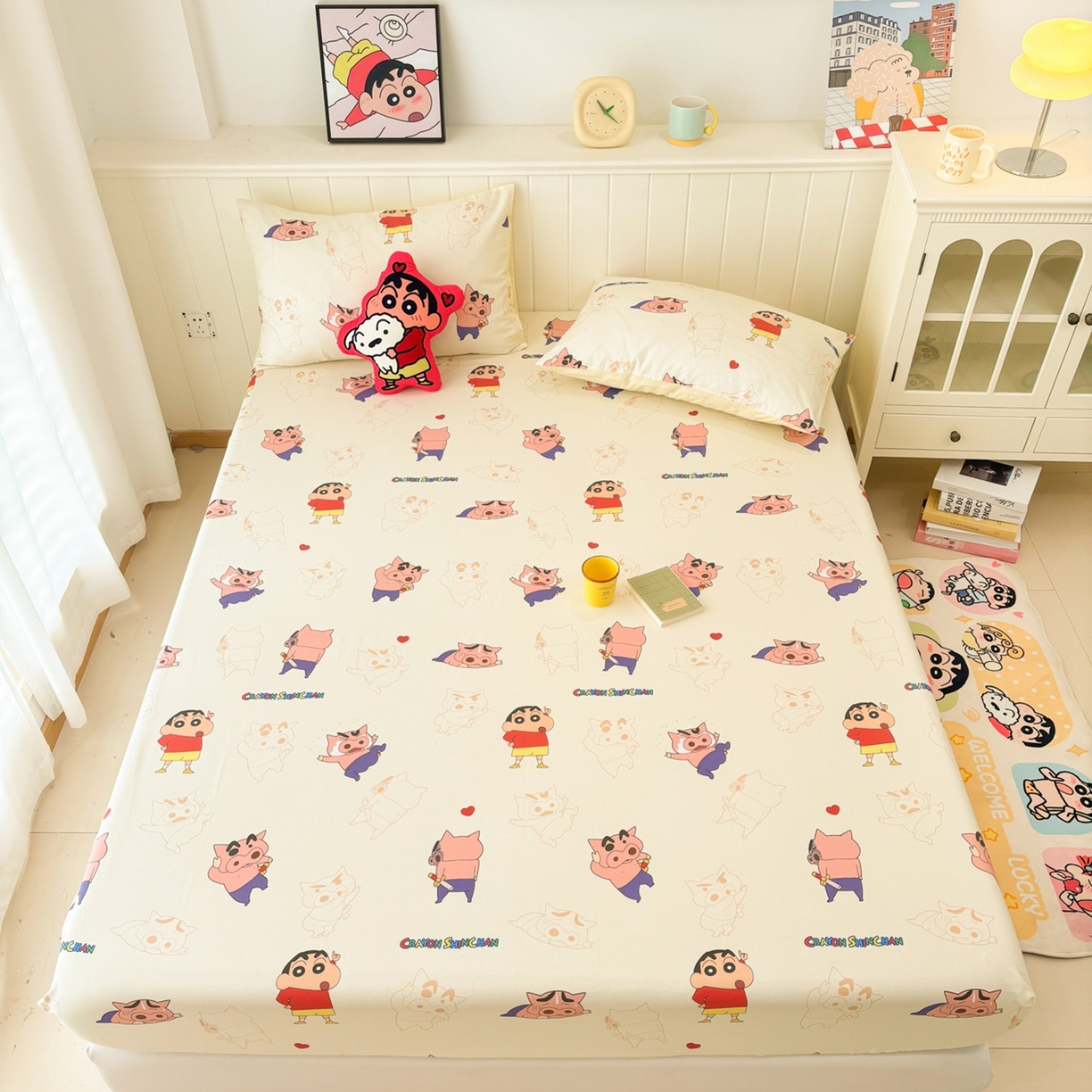 91家纺网 家纺一手货源 找家纺 孩子王家纺 2026新款卡通全棉纯棉正版授权小版蜡笔小新系列单床笠床笠单件单品床笠-含防伪码 乐天派小新
