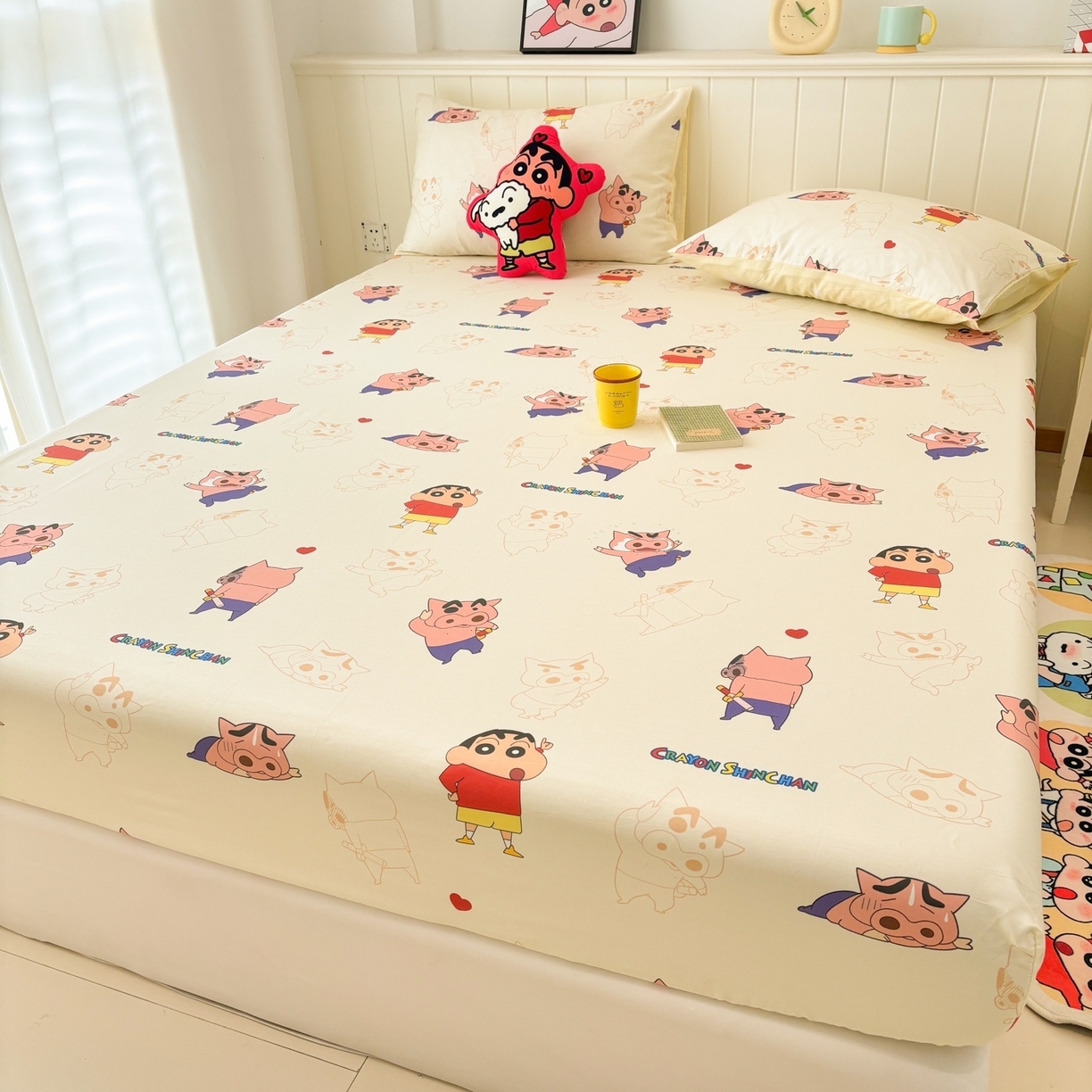 91家纺网 家纺一手货源 找家纺 孩子王家纺 2026新款卡通全棉纯棉正版授权小版蜡笔小新系列单床笠床笠单件单品床笠-含防伪码 乐天派小新