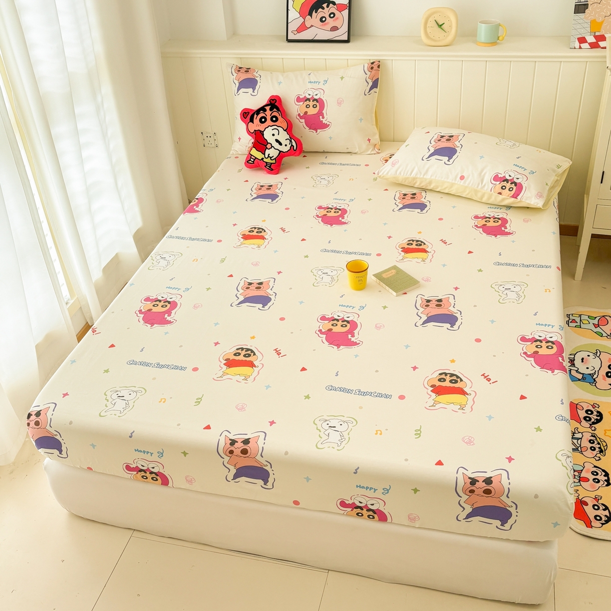 91家纺网 家纺一手货源 找家纺 孩子王家纺 2026新款卡通全棉纯棉正版授权小版蜡笔小新系列单床笠床笠单件单品床笠-含防伪码 搞笑小新
