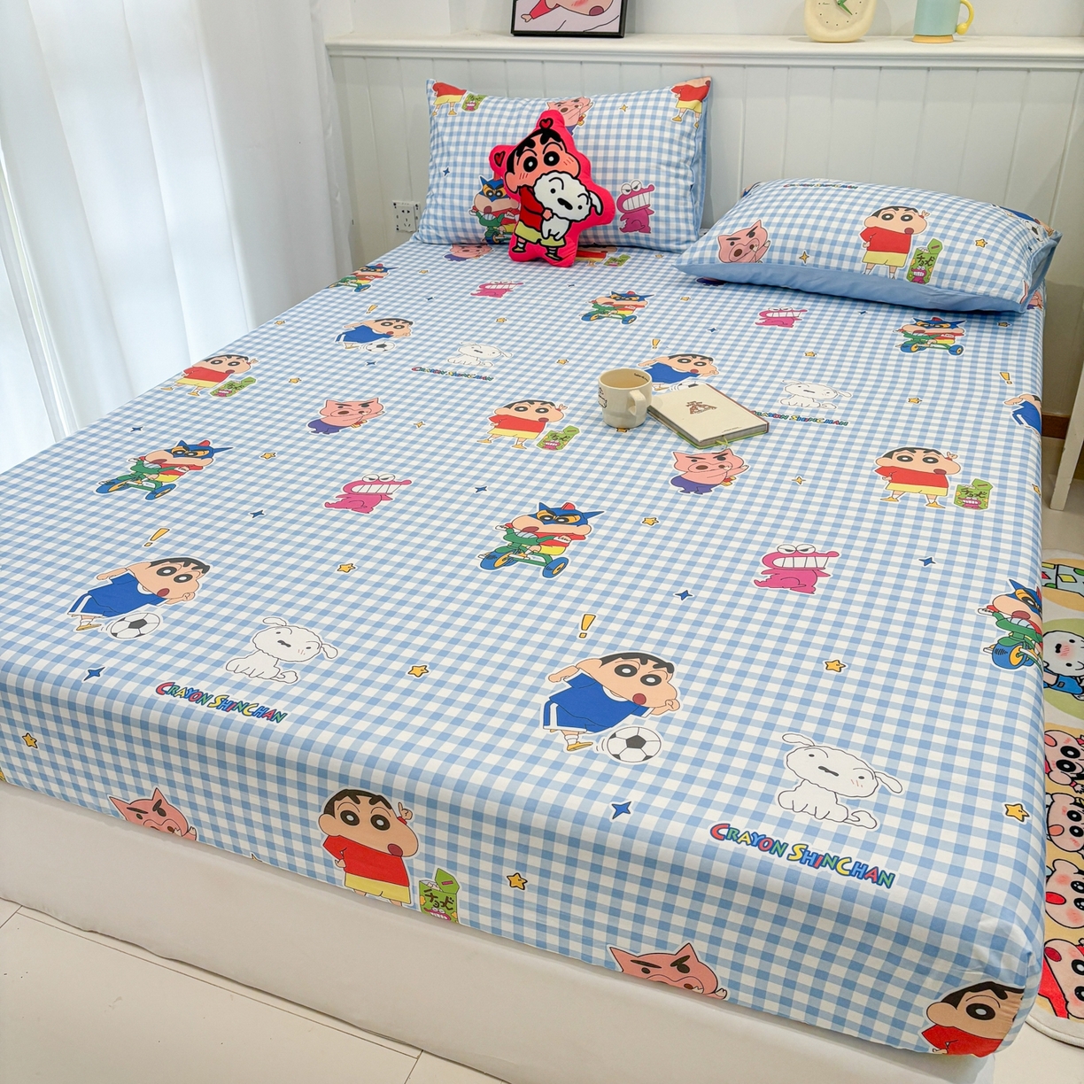 91家纺网 家纺一手货源 找家纺 孩子王家纺 2026新款卡通全棉纯棉正版授权小版蜡笔小新系列单床笠床笠单件单品床笠-含防伪码 蓝格小新乐园