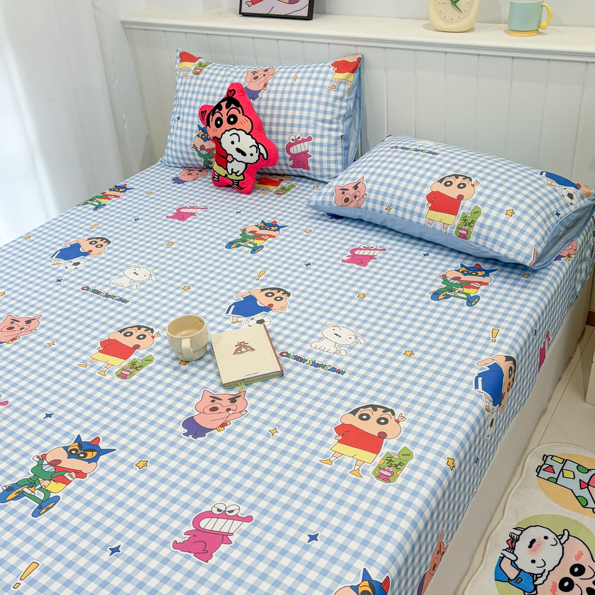 91家纺网 家纺一手货源 找家纺 孩子王家纺 2026新款卡通全棉纯棉正版授权小版蜡笔小新系列单床笠床笠单件单品床笠-含防伪码 蓝格小新乐园