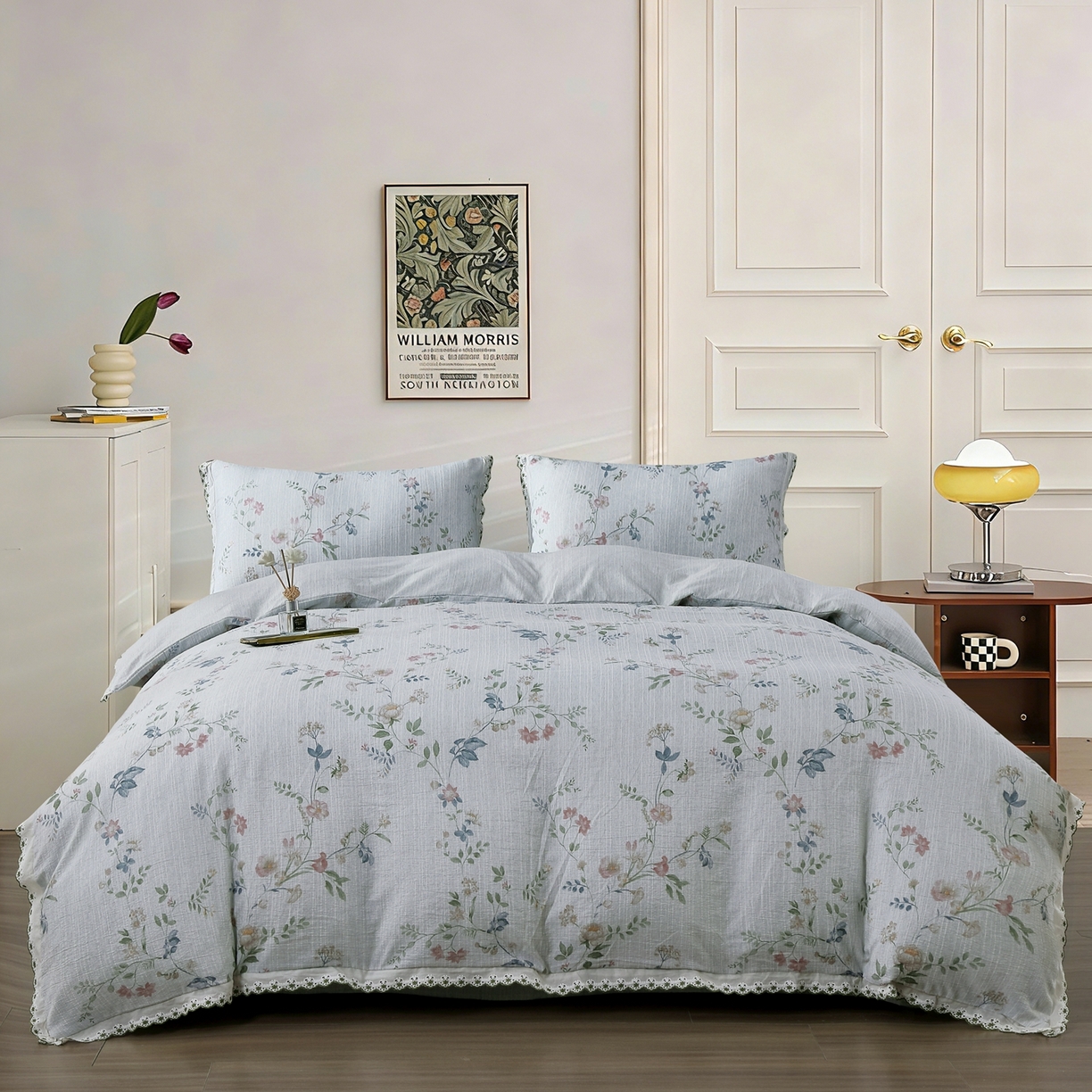 恋之语 2026新款全棉花边色织水洗棉花边四件套 春日花蔓