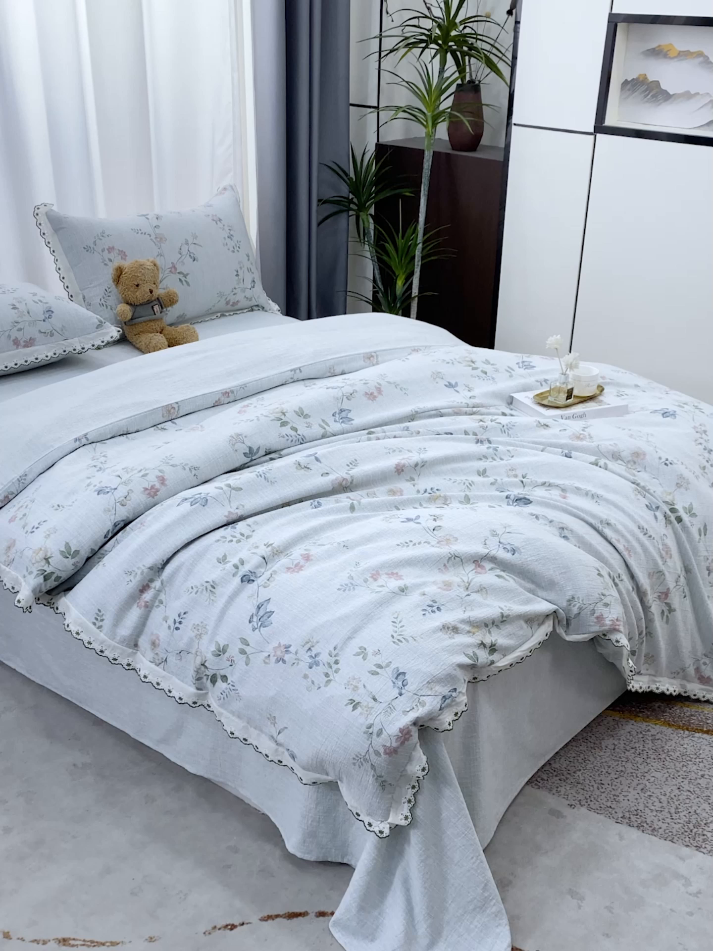 91家纺网 家纺一手货源 找家纺 恋之语 2026新款全棉花边色织水洗棉花边四件套 春日花蔓