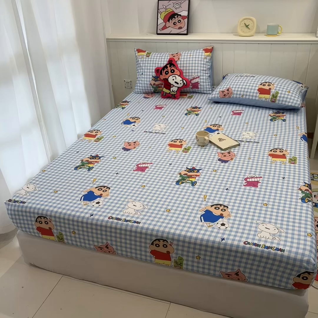 91家纺网 家纺一手货源 找家纺 孩子王家纺 2026新款卡通全棉纯棉正版授权小版蜡笔小新系列单床笠床笠单件单品床笠-含防伪码 蓝格小新乐园