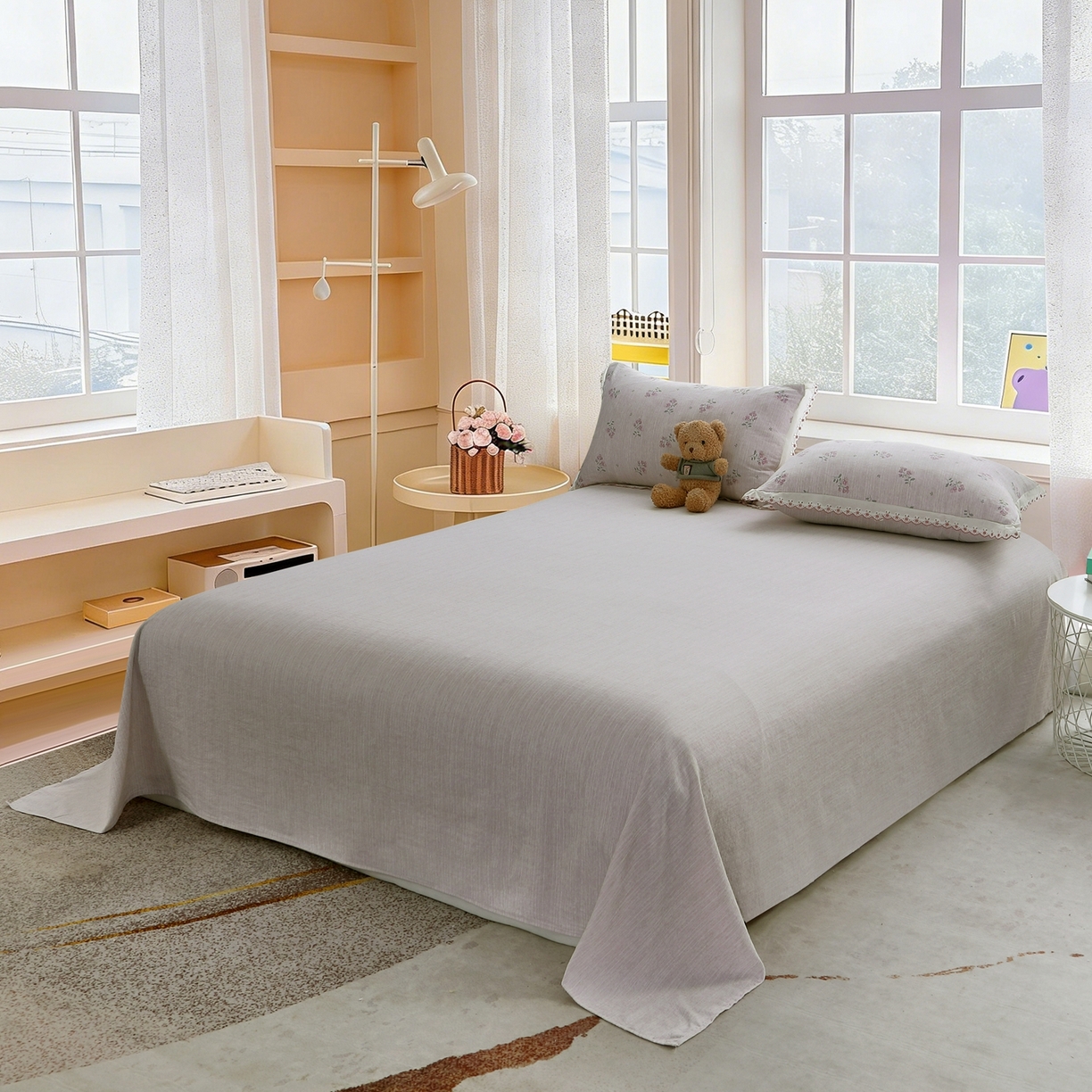 91家纺网 家纺一手货源 找家纺 恋之语 2026新款全棉花边色织水洗棉花边四件套 粉雾小花