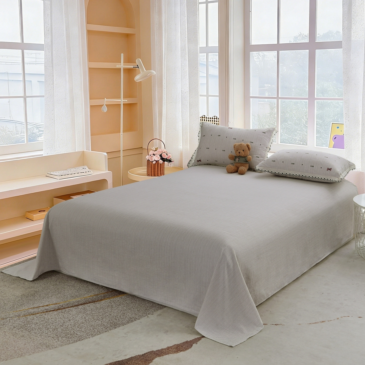 91家纺网 家纺一手货源 找家纺 恋之语 2026新款全棉花边色织水洗棉花边四件套 粉心领结