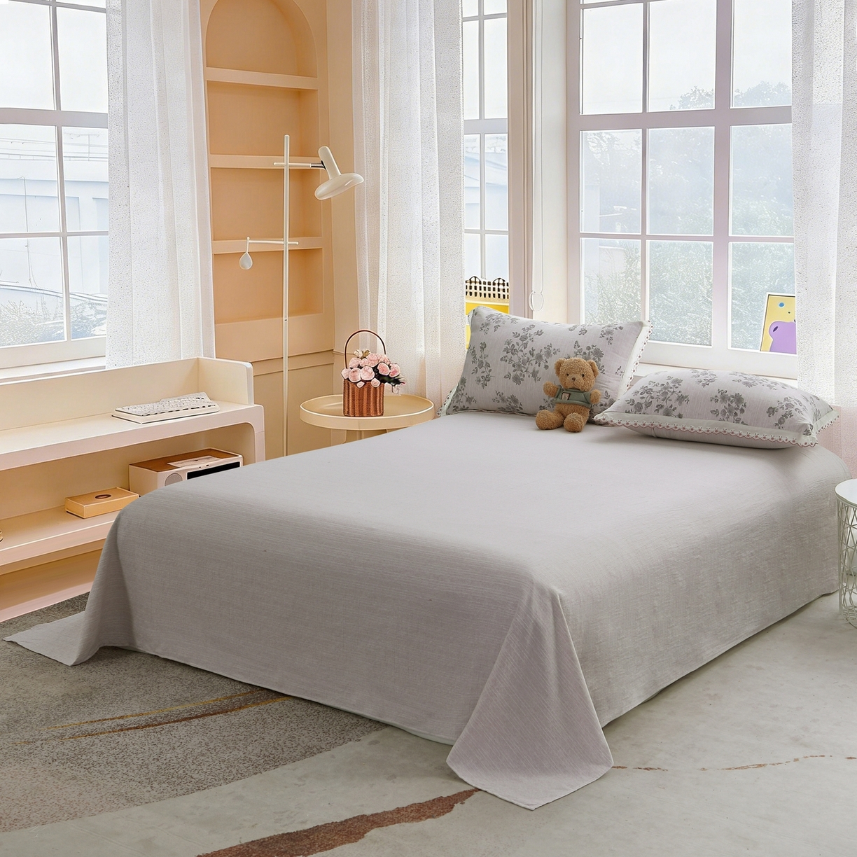 91家纺网 家纺一手货源 找家纺 恋之语 2026新款全棉花边色织水洗棉花边四件套 灰枝漫舞