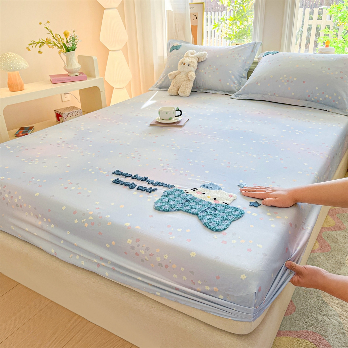 91家纺网 家纺一手货源 找家纺 笙意家纺 2026新款50S全棉纯棉毛巾绣单品床笠床笠单件 甜心kt