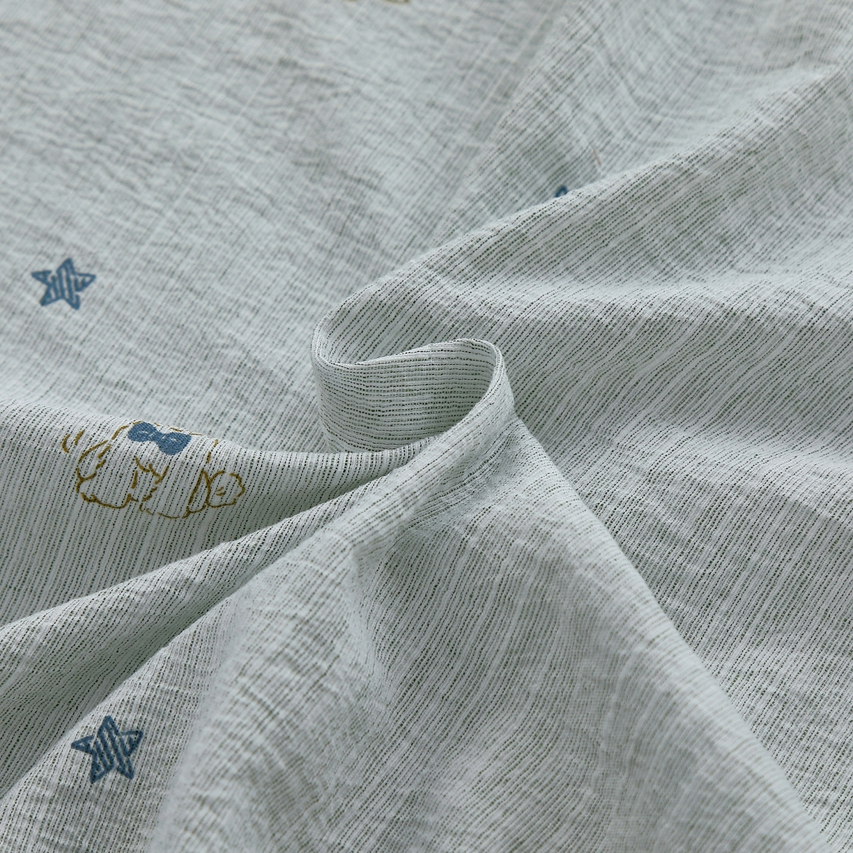 91家纺网 家纺一手货源 找家纺 恋之语 2026新款全棉花边色织水洗棉花边四件套 浅蓝萌宠