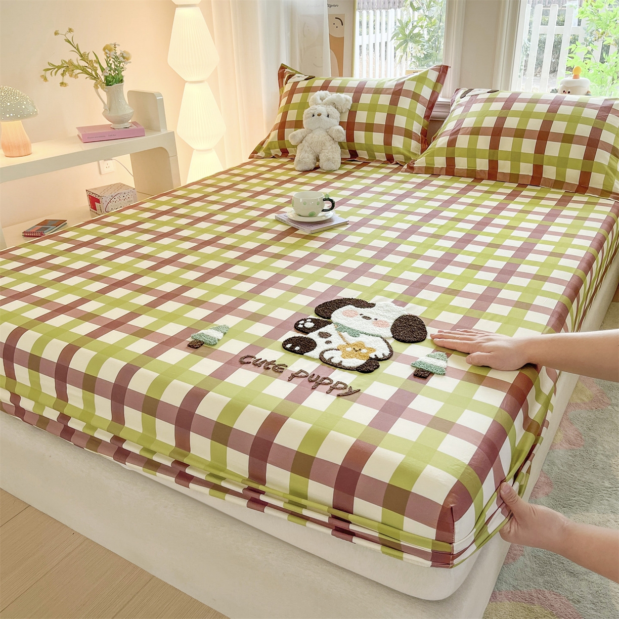 笙意家纺 2026新款50S全棉纯棉毛巾绣单品床笠床笠单件 复古格犬