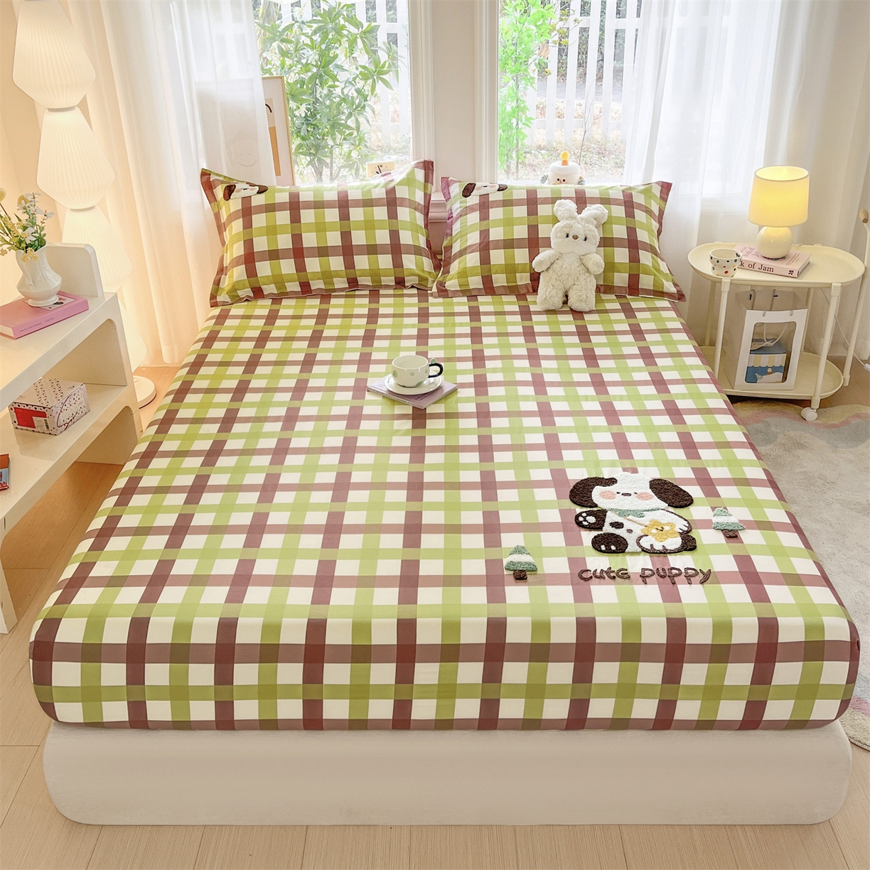 91家纺网 家纺一手货源 找家纺 笙意家纺 2026新款50S全棉纯棉毛巾绣单品床笠床笠单件 复古格犬