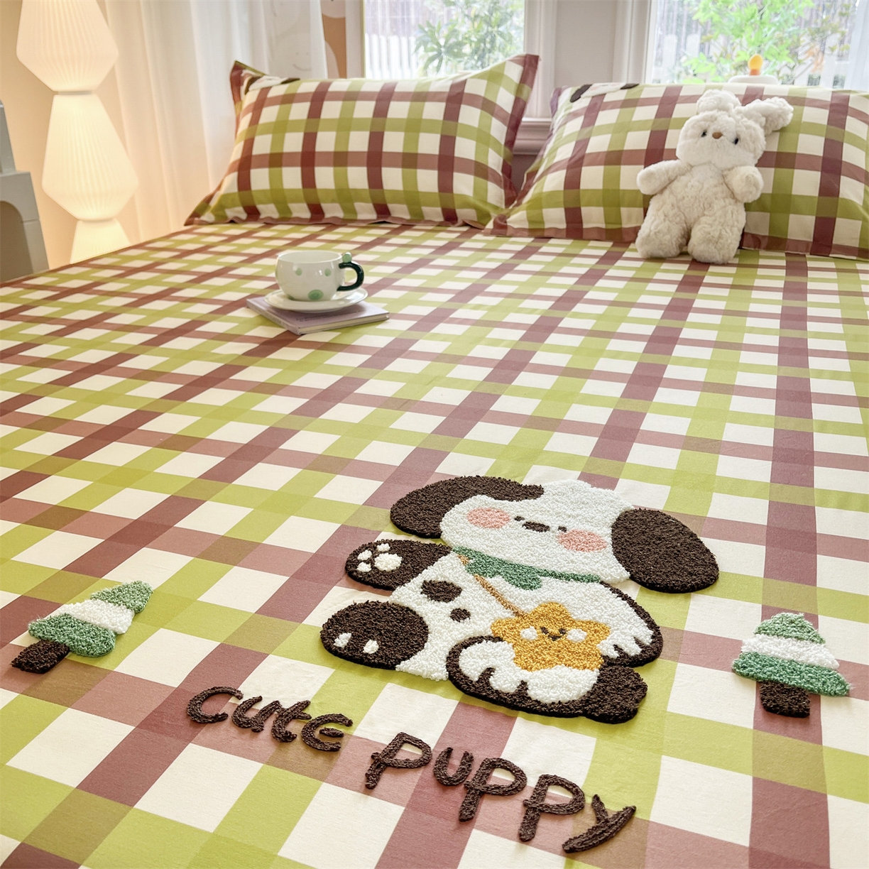 91家纺网 家纺一手货源 找家纺 笙意家纺 2026新款50S全棉纯棉毛巾绣单品床笠床笠单件 复古格犬