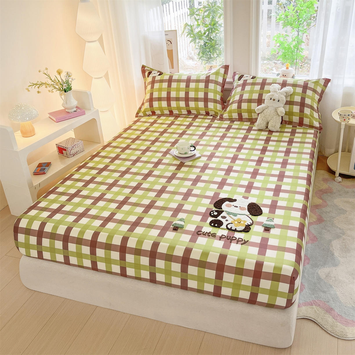 91家纺网 家纺一手货源 找家纺 笙意家纺 2026新款50S全棉纯棉毛巾绣单品床笠床笠单件 复古格犬