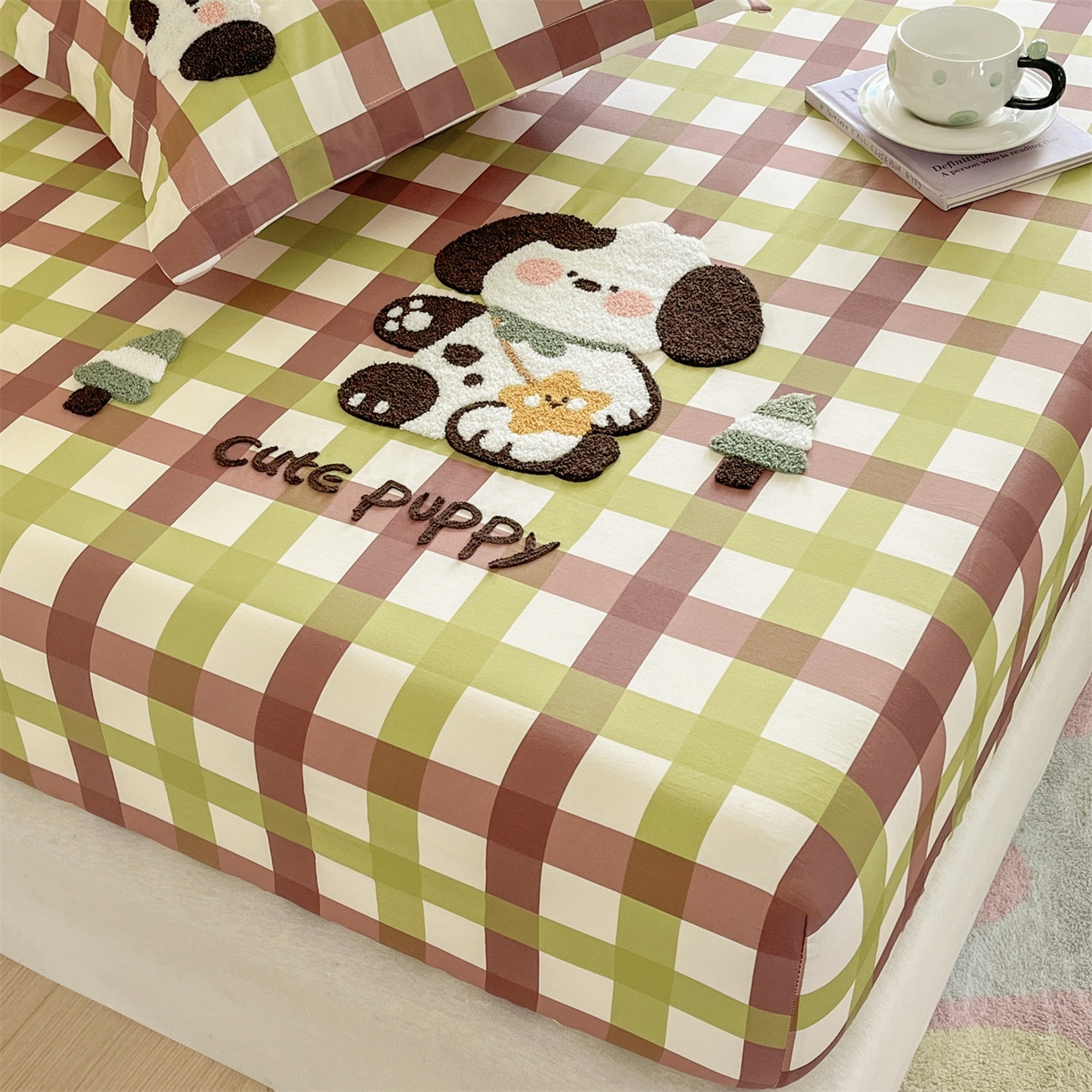 91家纺网 家纺一手货源 找家纺 笙意家纺 2026新款50S全棉纯棉毛巾绣单品床笠床笠单件 复古格犬