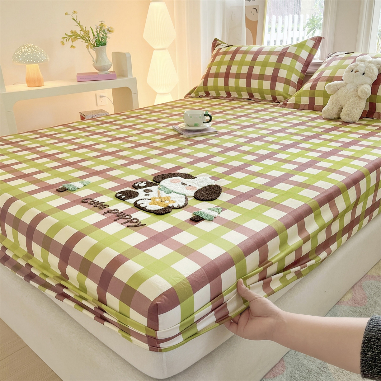 91家纺网 家纺一手货源 找家纺 笙意家纺 2026新款50S全棉纯棉毛巾绣单品床笠床笠单件 复古格犬