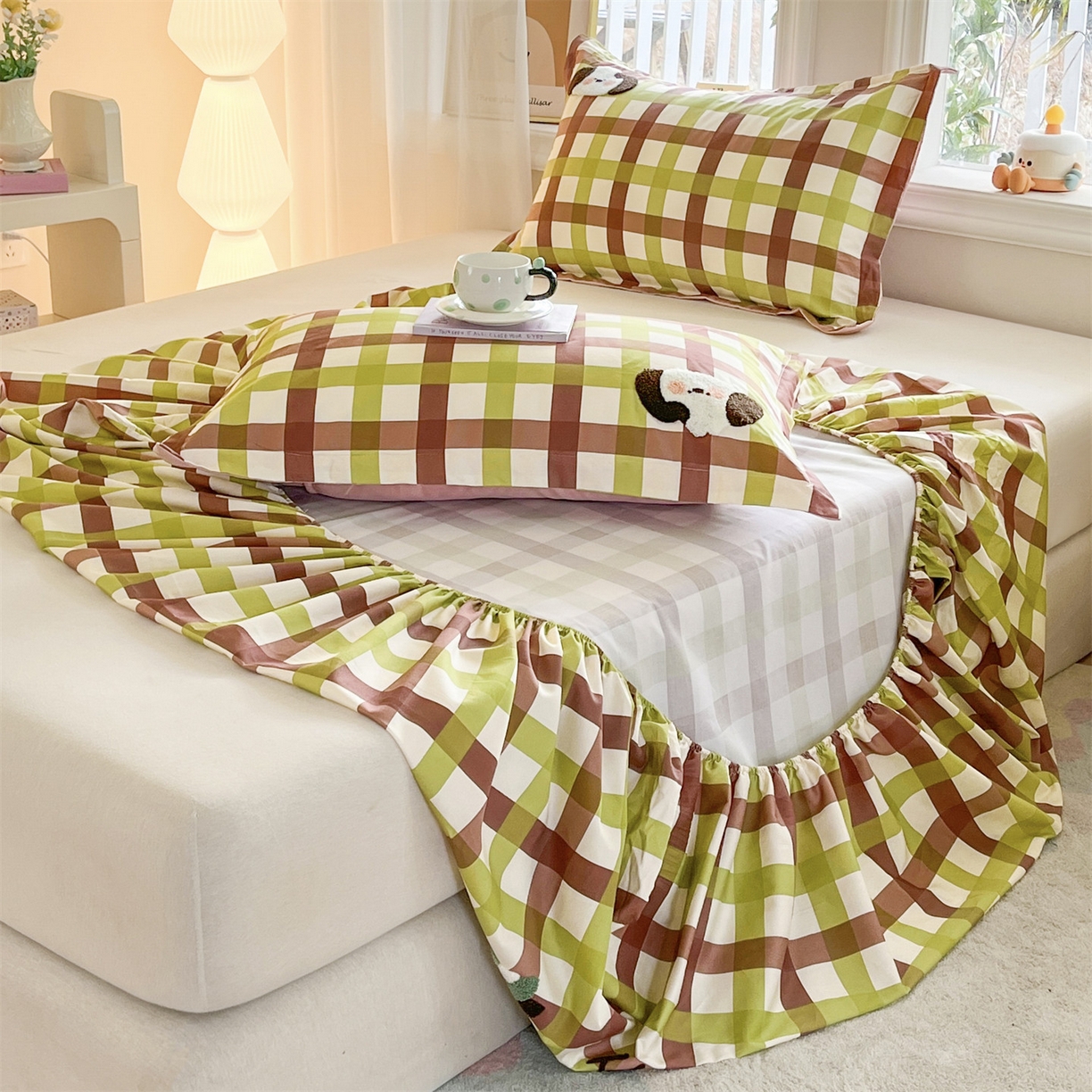 91家纺网 家纺一手货源 找家纺 笙意家纺 2026新款50S全棉纯棉毛巾绣单品床笠床笠单件 复古格犬