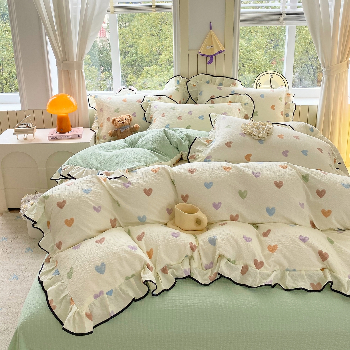 91家纺网 家纺一手货源 找家纺 （总）爱橙家纺（原艾橙家纺） 2026春夏新款韩式花边110g超柔泡芙纱四件套