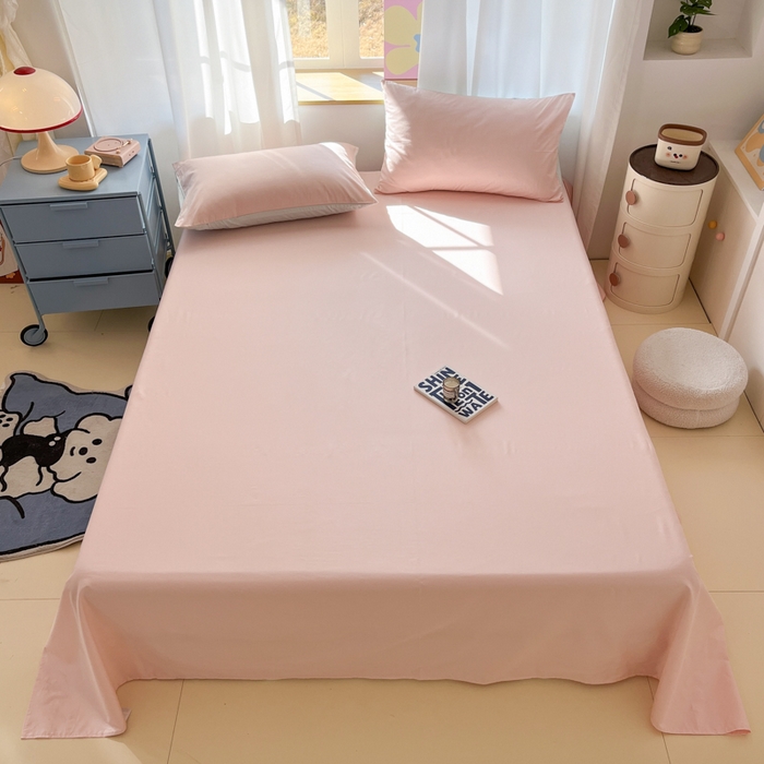 泽西家纺+V17798841158发大图 2026新款A类全棉纯棉13376单品床单床单单件 米月粉