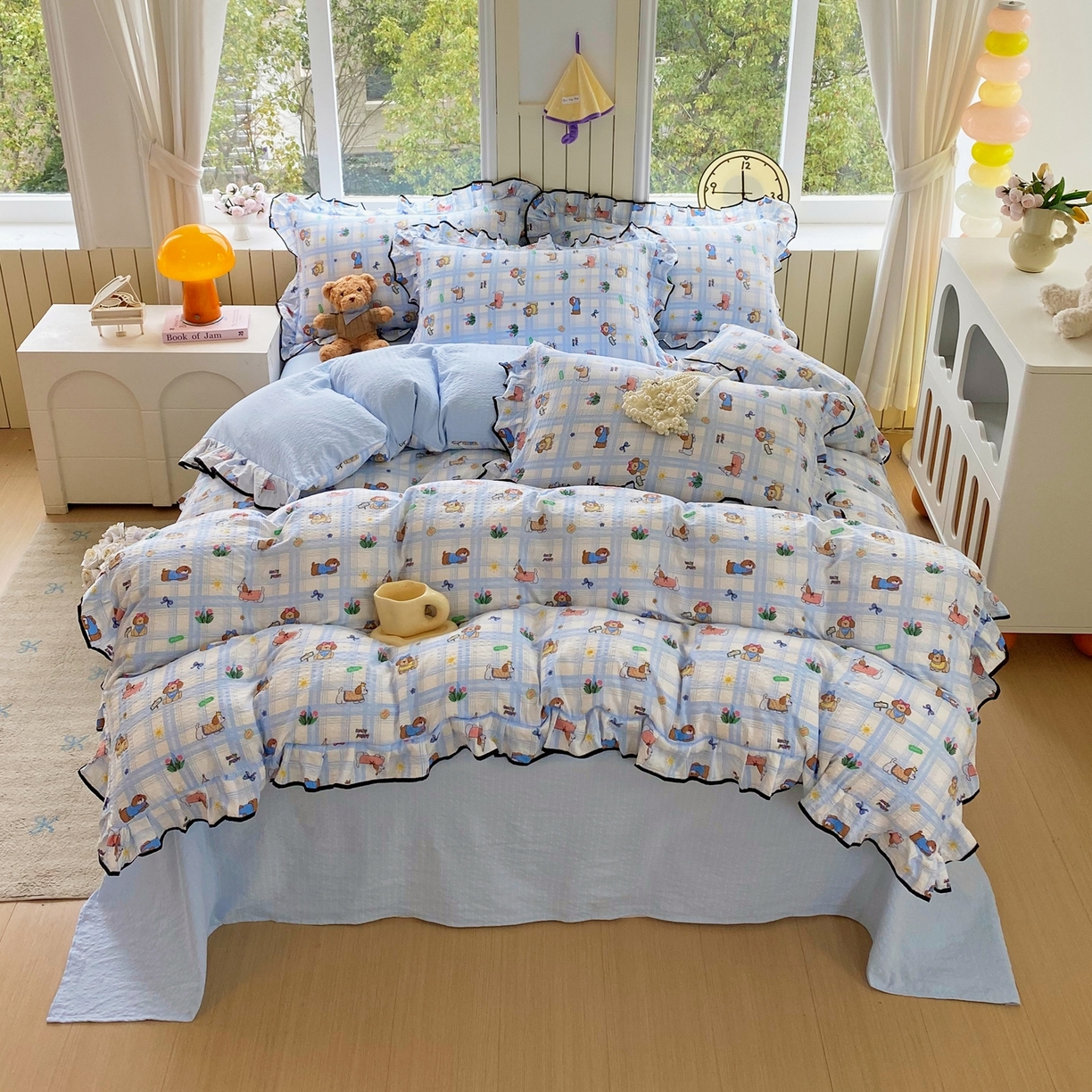 91家纺网 家纺一手货源 找家纺 爱橙家纺（原艾橙家纺） 2026春夏新款韩式花边110g超柔泡芙纱四件套 汪旺记