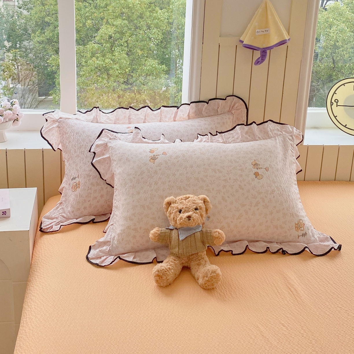 91家纺网 家纺一手货源 找家纺 爱橙家纺（原艾橙家纺） 2026春夏新款韩式花边110g超柔泡芙纱四件套 吉象