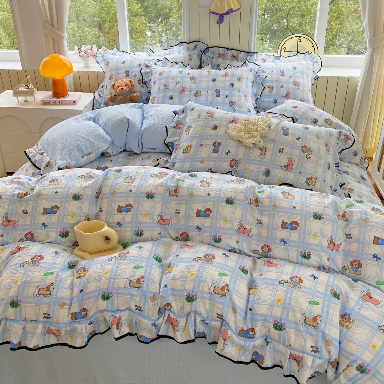 91家纺网 家纺一手货源 找家纺 爱橙家纺（原艾橙家纺） 2026春夏新款韩式花边110g超柔泡芙纱四件套 汪旺记