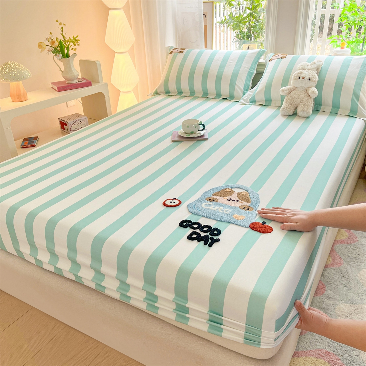 笙意家纺 2026新款50S全棉纯棉毛巾绣单品床笠床笠单件 海盐萌宠