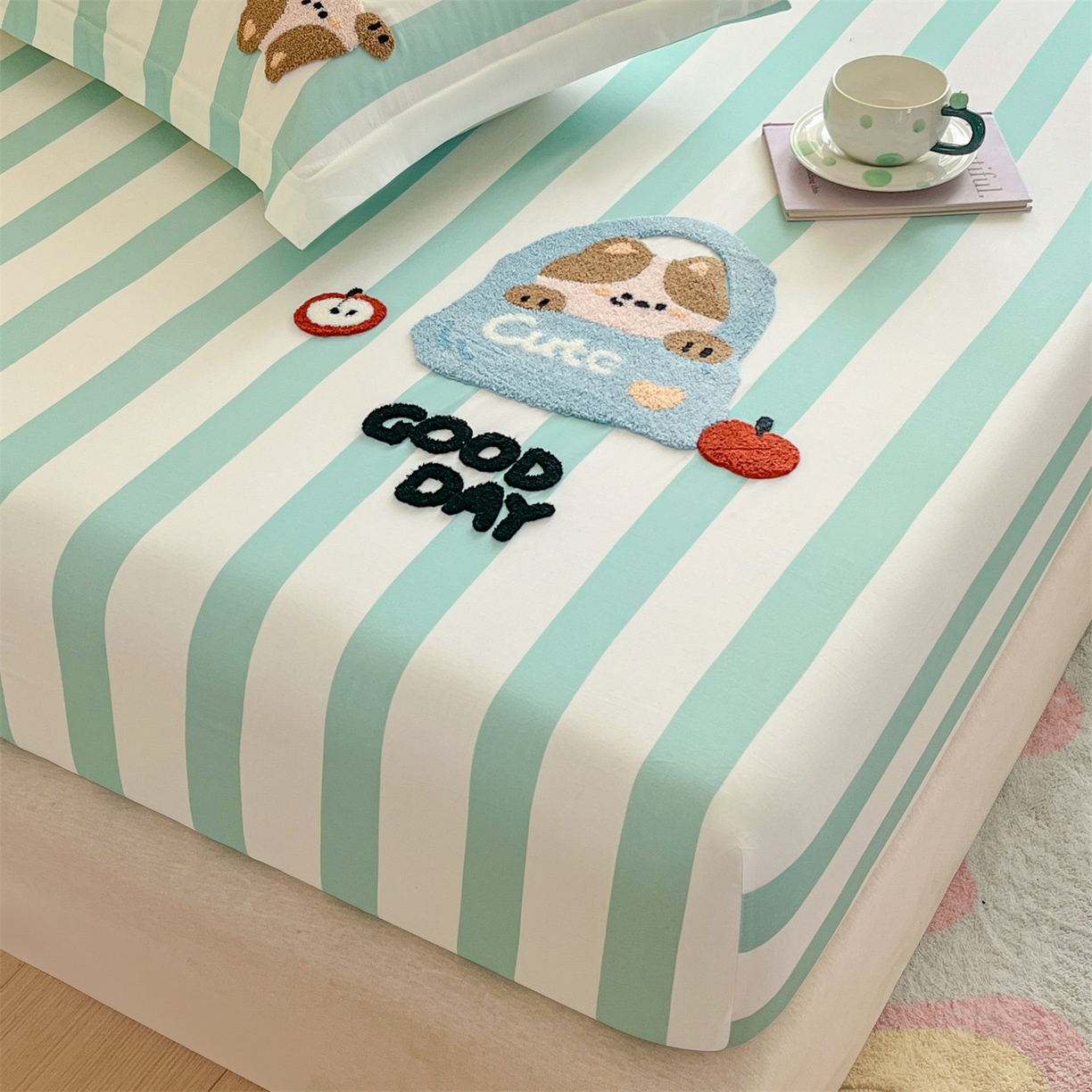 91家纺网 家纺一手货源 找家纺 笙意家纺 2026新款50S全棉纯棉毛巾绣单品床笠床笠单件 海盐萌宠