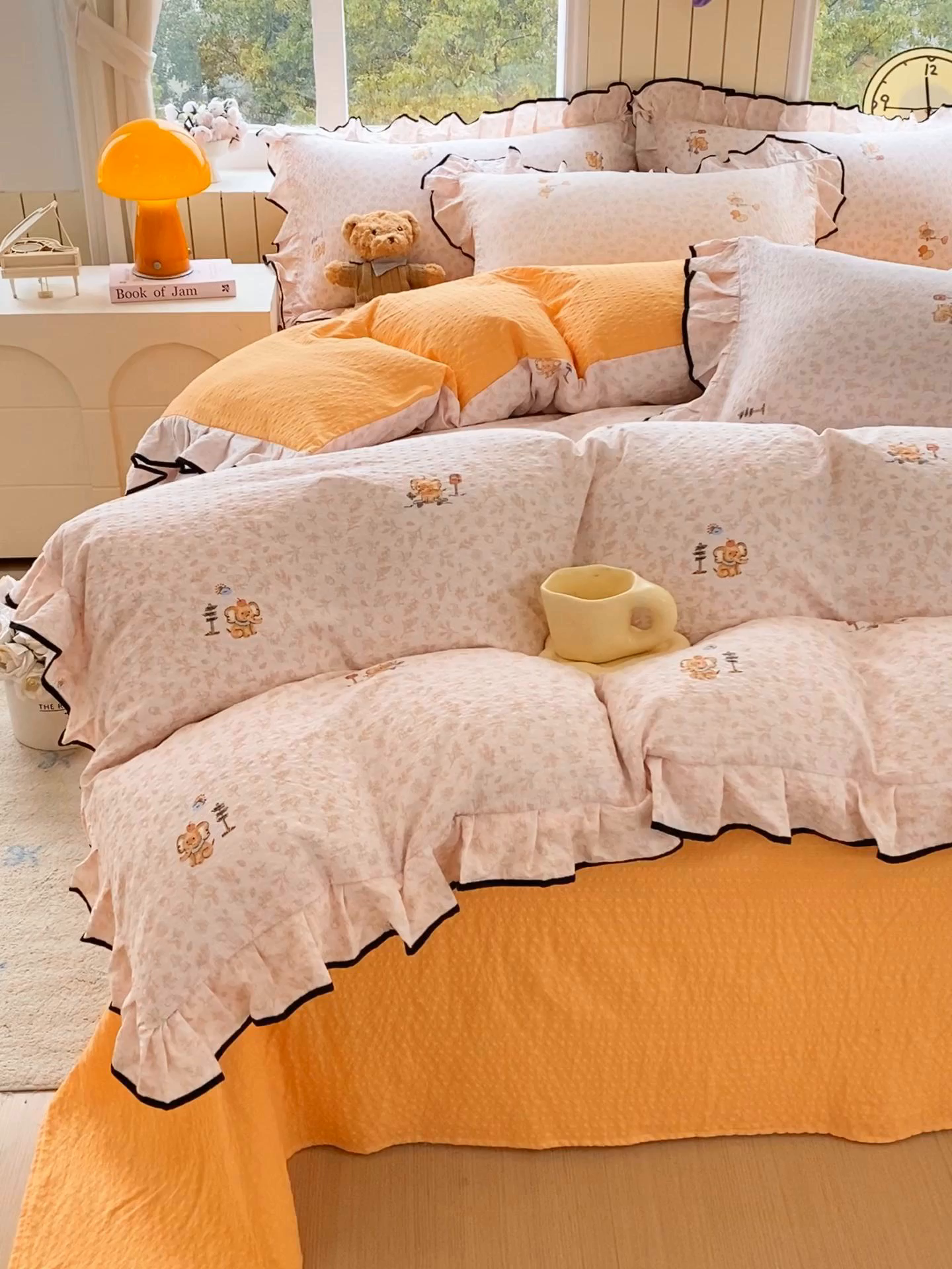 91家纺网 家纺一手货源 找家纺 爱橙家纺（原艾橙家纺） 2026春夏新款韩式花边110g超柔泡芙纱四件套 吉象