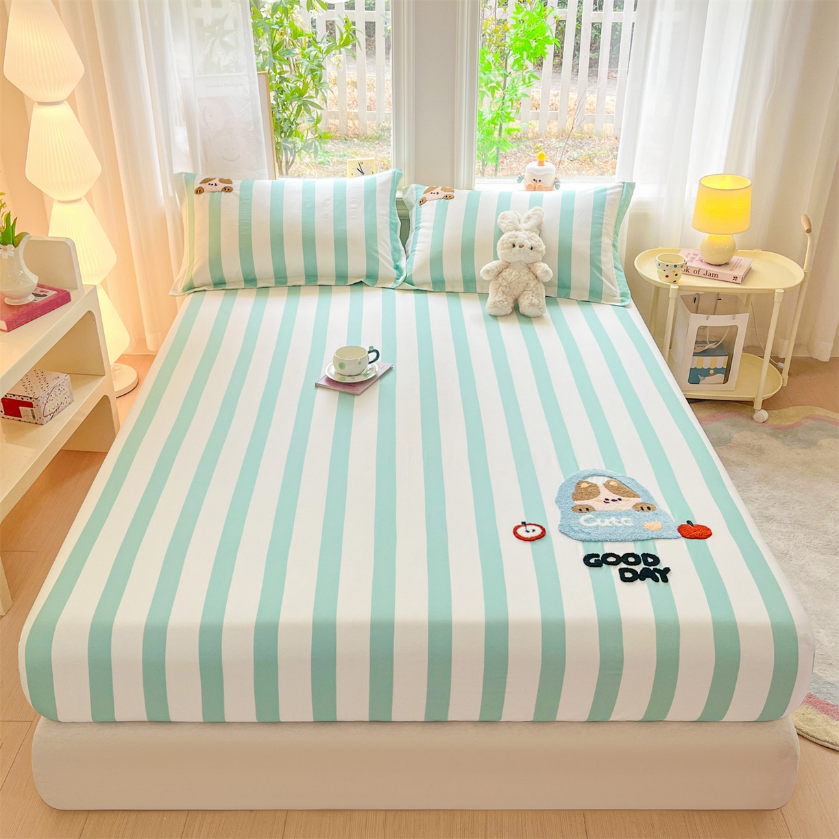 91家纺网 家纺一手货源 找家纺 笙意家纺 2026新款50S全棉纯棉毛巾绣单品床笠床笠单件 海盐萌宠