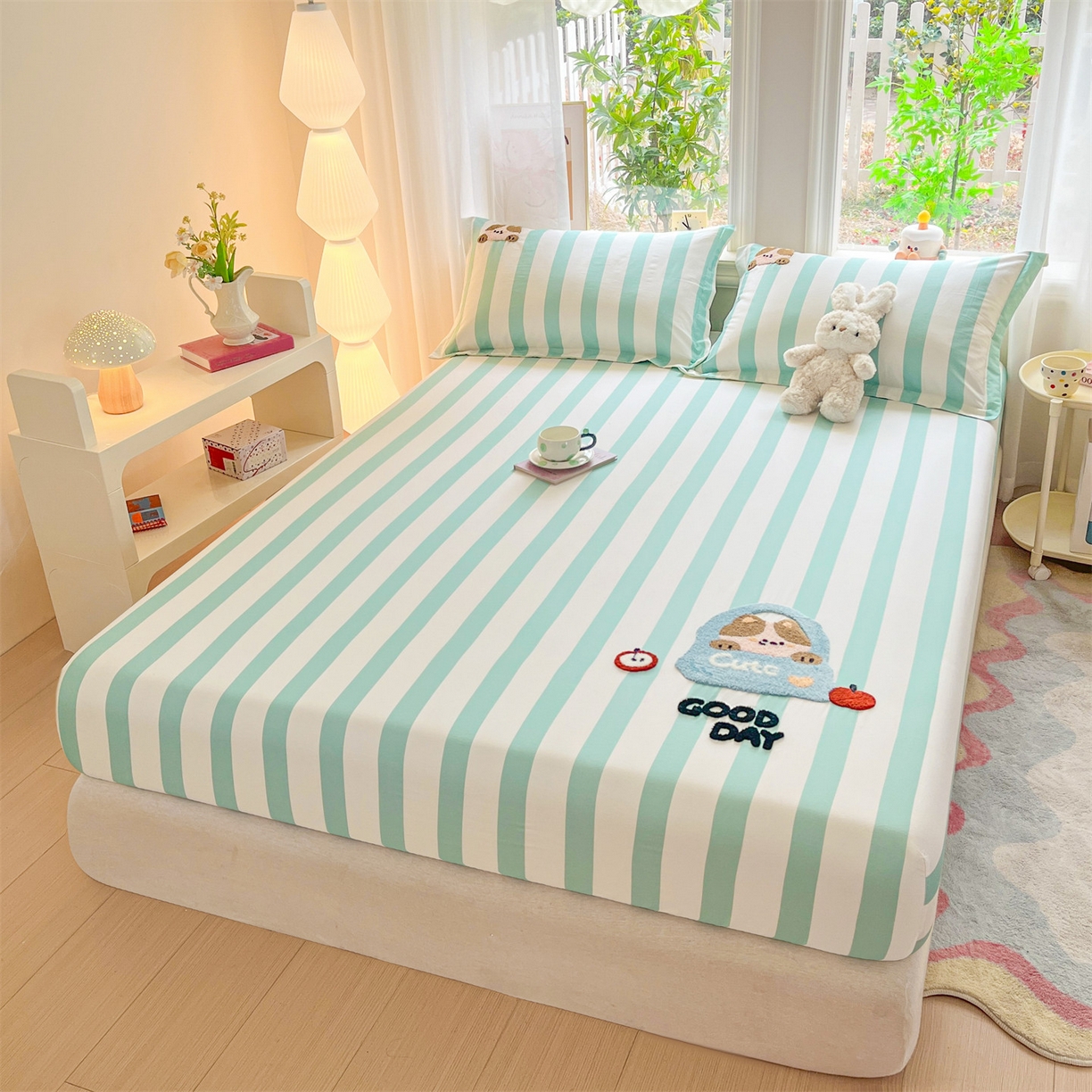 91家纺网 家纺一手货源 找家纺 笙意家纺 2026新款50S全棉纯棉毛巾绣单品床笠床笠单件 海盐萌宠