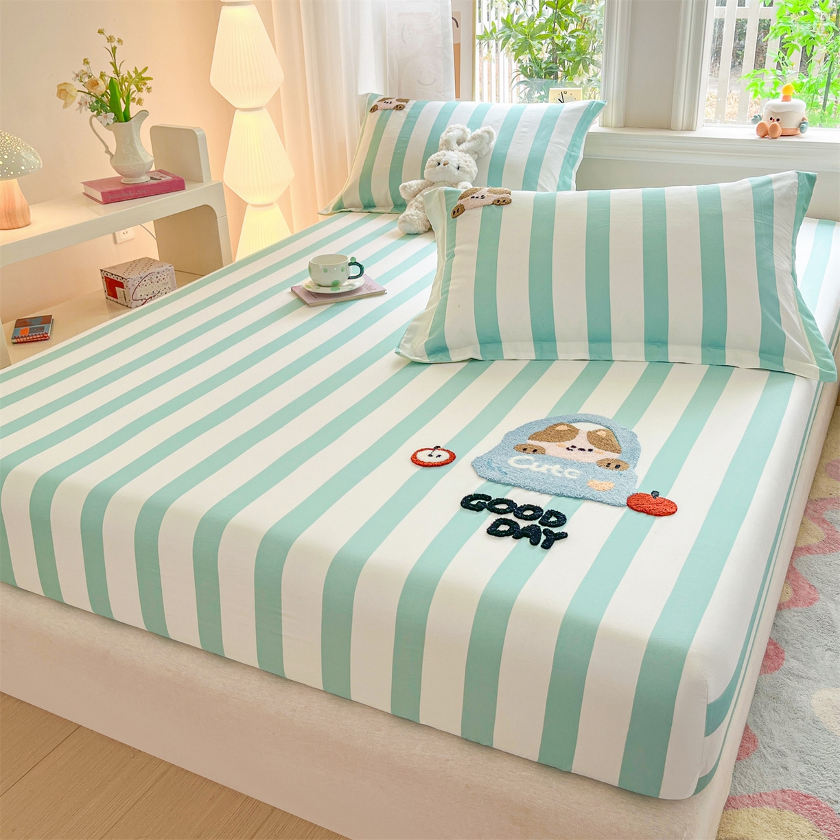 91家纺网 家纺一手货源 找家纺 笙意家纺 2026新款50S全棉纯棉毛巾绣单品床笠床笠单件 海盐萌宠