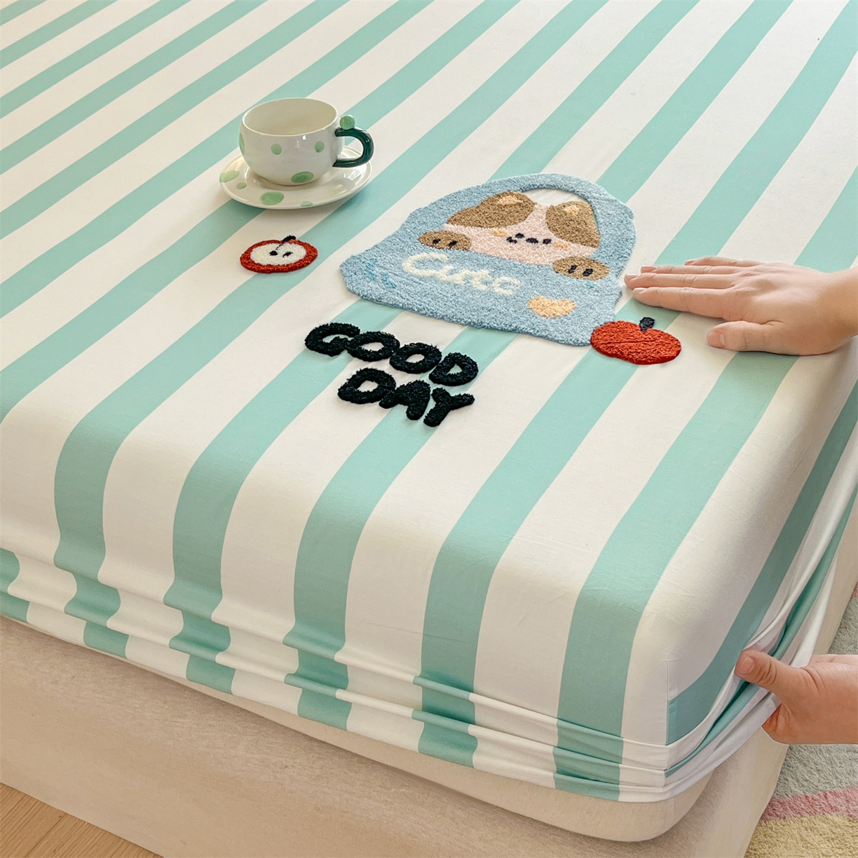 91家纺网 家纺一手货源 找家纺 笙意家纺 2026新款50S全棉纯棉毛巾绣单品床笠床笠单件 海盐萌宠