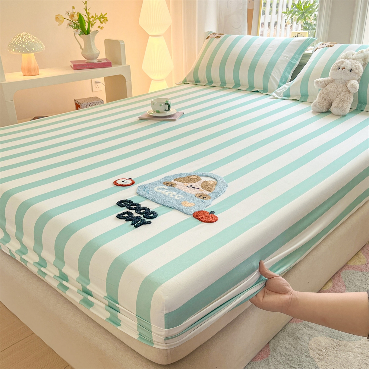 91家纺网 家纺一手货源 找家纺 笙意家纺 2026新款50S全棉纯棉毛巾绣单品床笠床笠单件 海盐萌宠