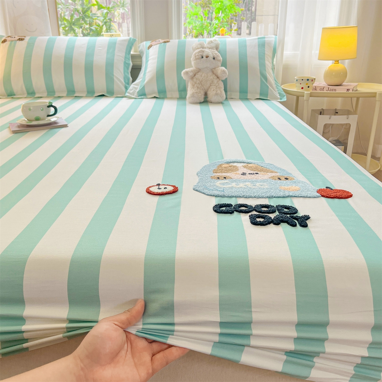 91家纺网 家纺一手货源 找家纺 笙意家纺 2026新款50S全棉纯棉毛巾绣单品床笠床笠单件 海盐萌宠