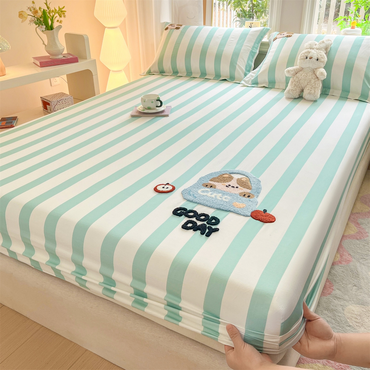 91家纺网 家纺一手货源 找家纺 笙意家纺 2026新款50S全棉纯棉毛巾绣单品床笠床笠单件 海盐萌宠