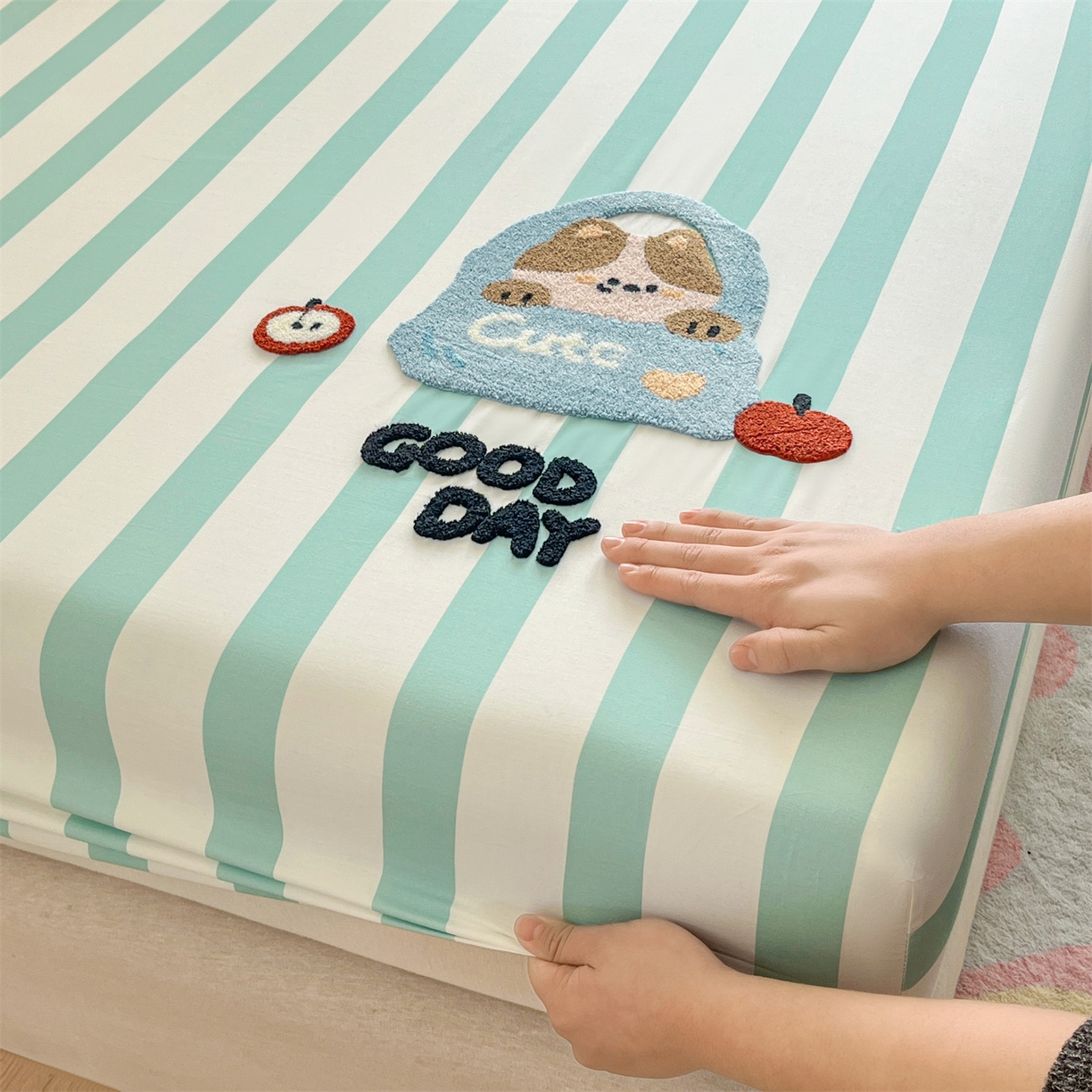 91家纺网 家纺一手货源 找家纺 笙意家纺 2026新款50S全棉纯棉毛巾绣单品床笠床笠单件 海盐萌宠